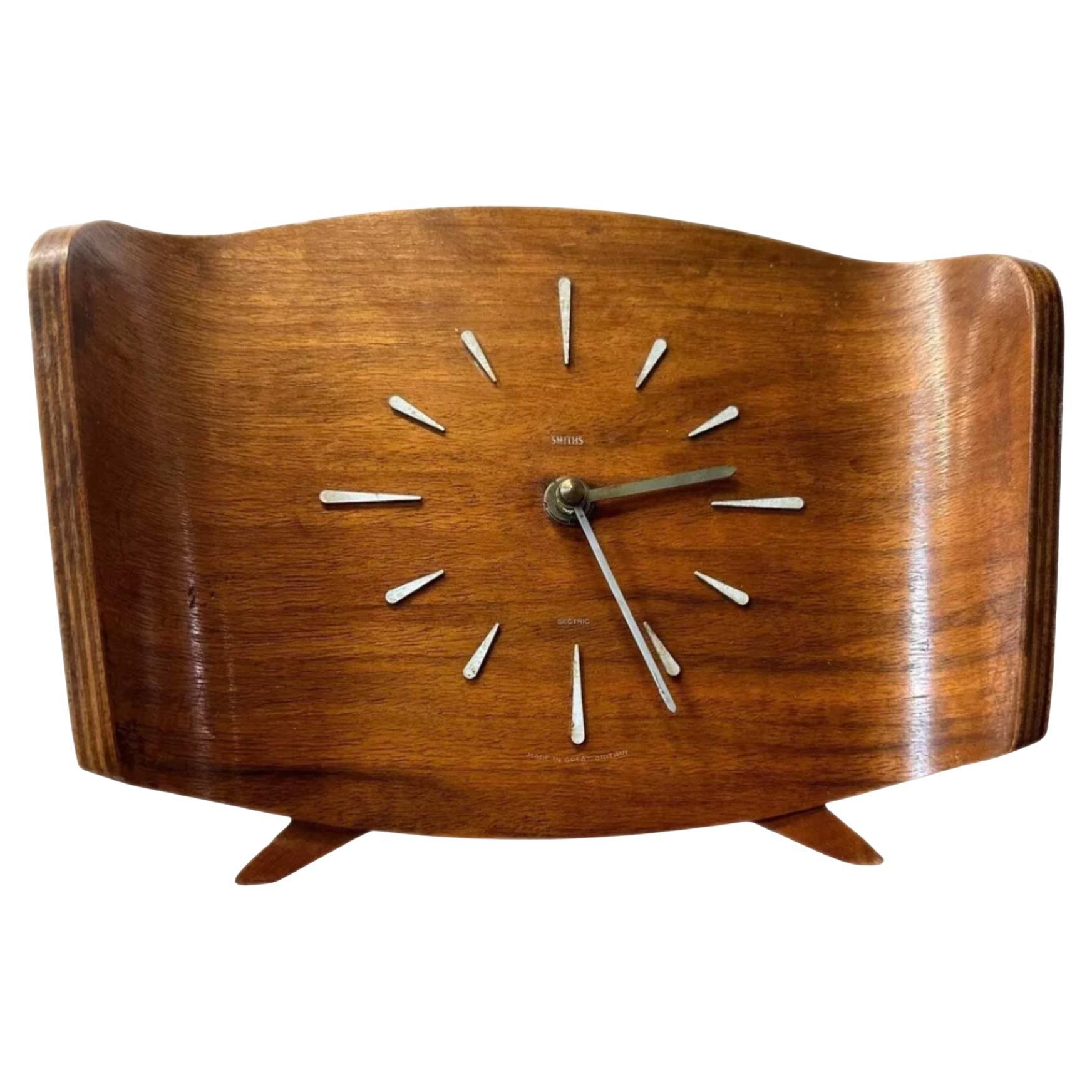 50s Atomic Vintage Mid-Century Danish Modern Smith UK Teak Bentwood Mantel Clock