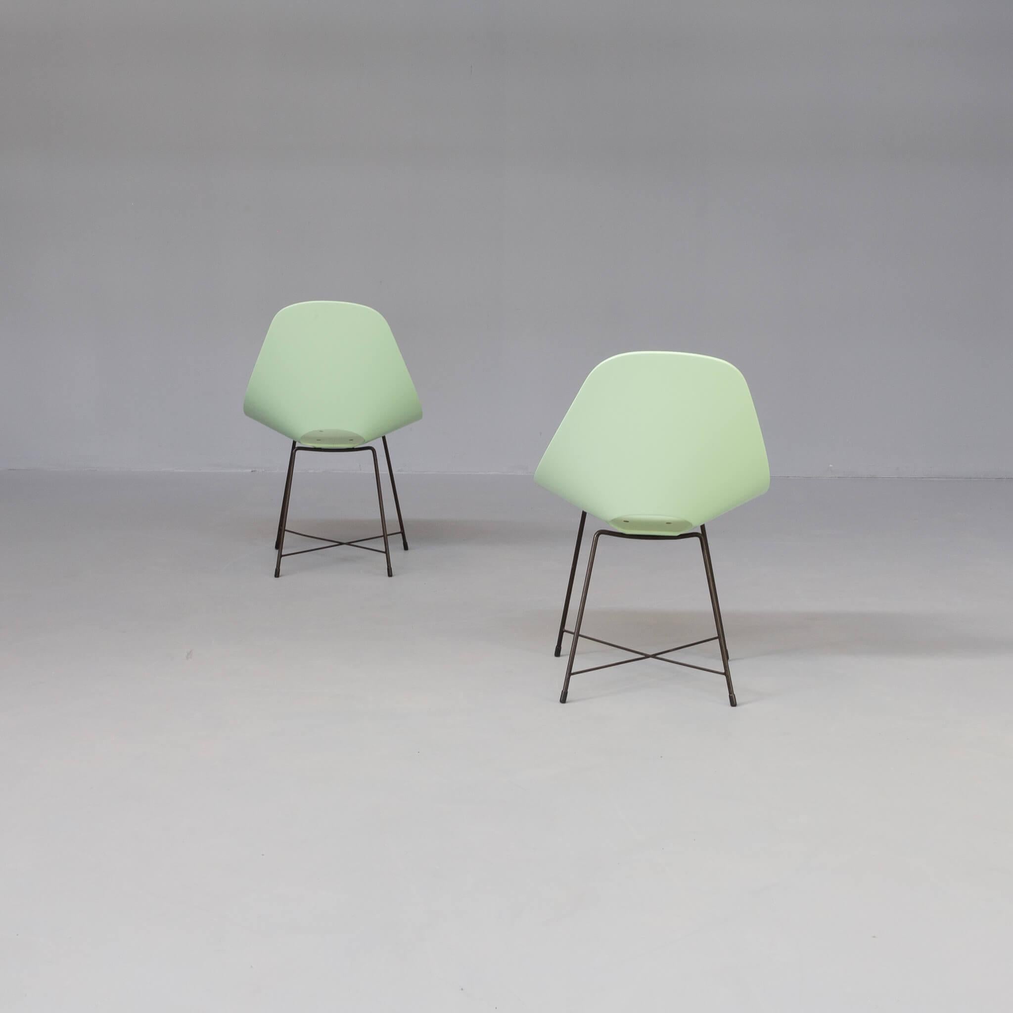 Metal 50s Augusto Bozzi Chairs for Saporiti Set/2 For Sale
