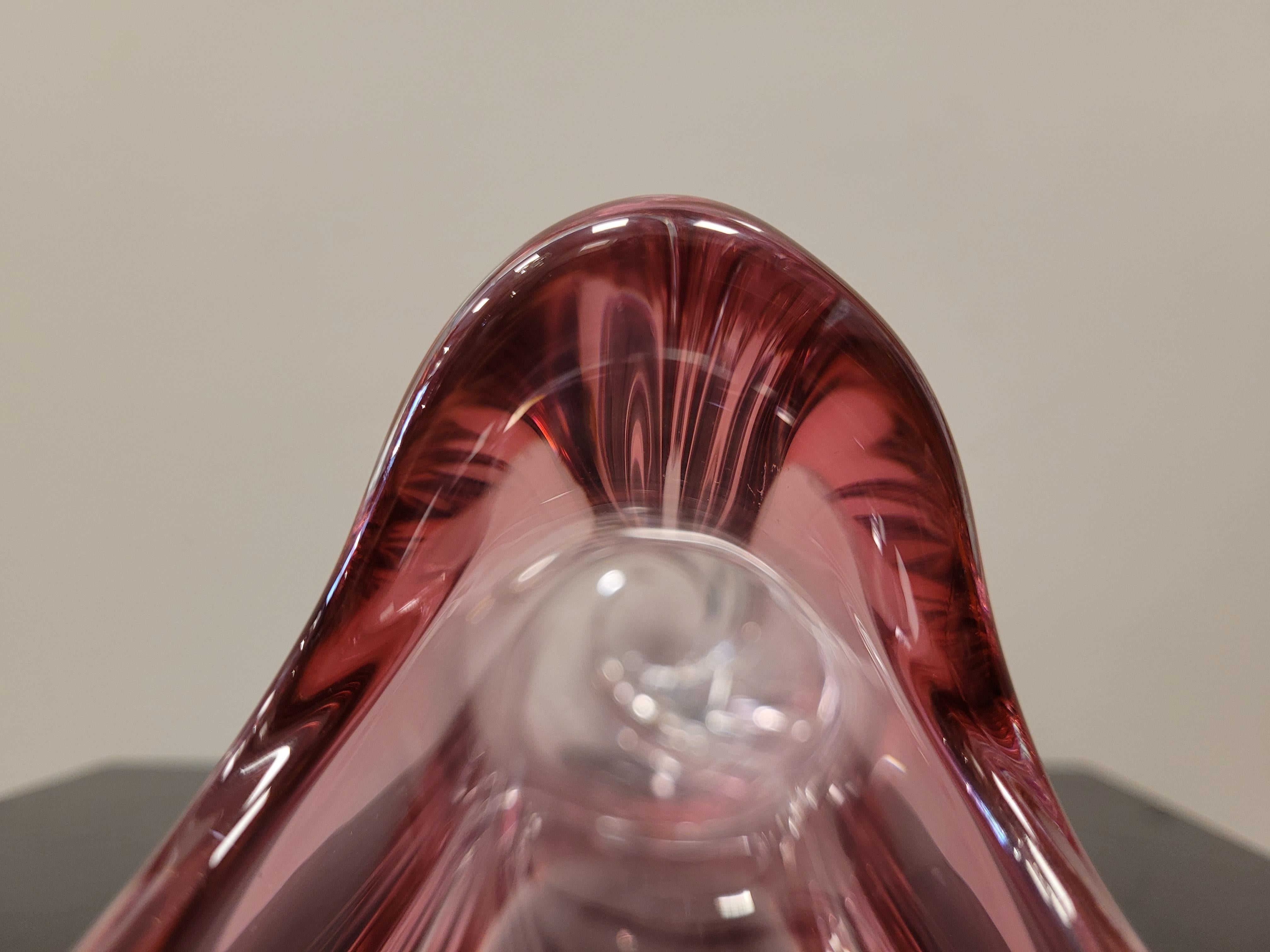 50er Jahre Belgien Val Saint Lambert große rosa Kristallvase Signiert im Angebot 3