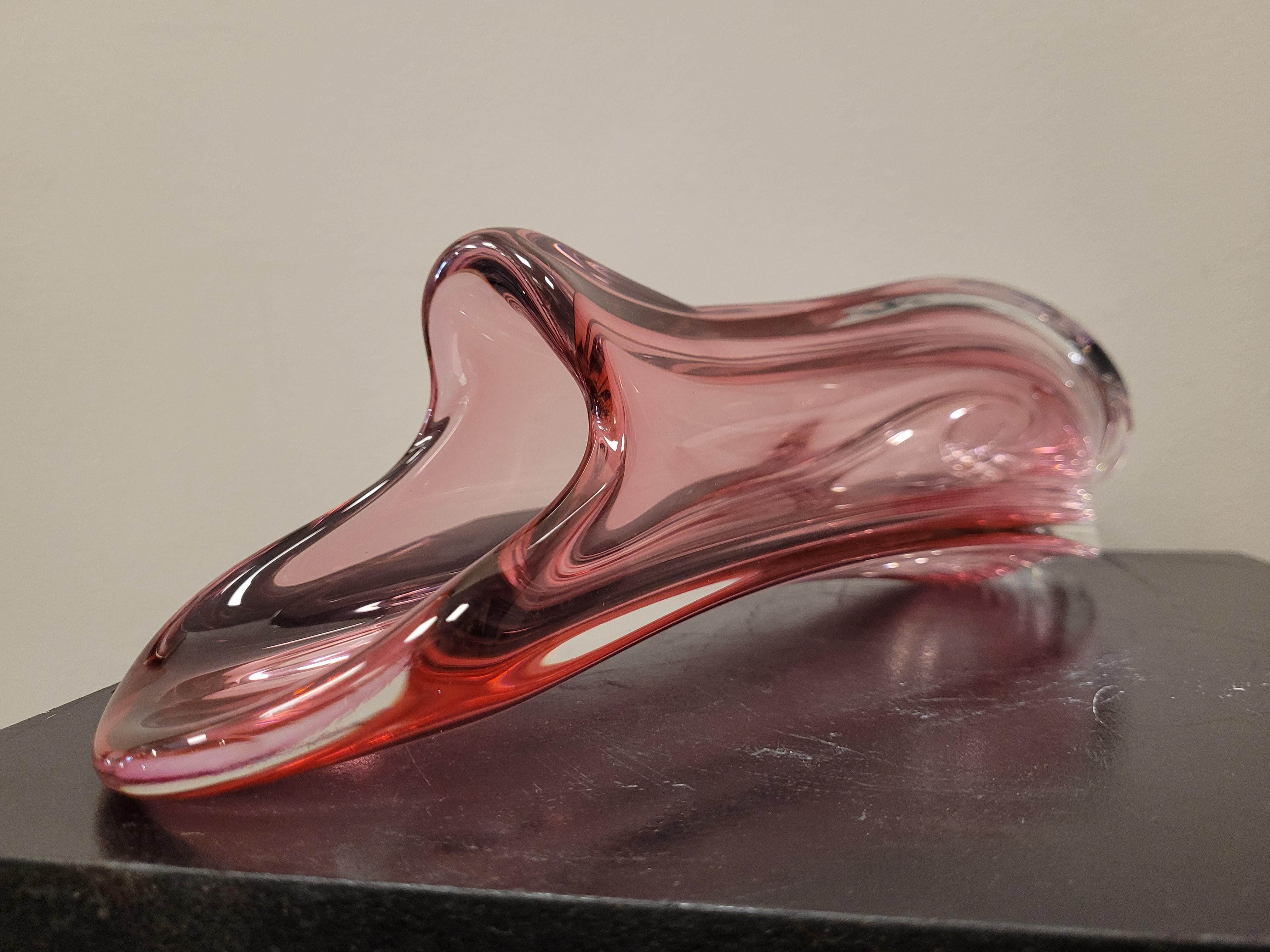 50er Jahre Belgien Val Saint Lambert große rosa Kristallvase Signiert im Angebot 4
