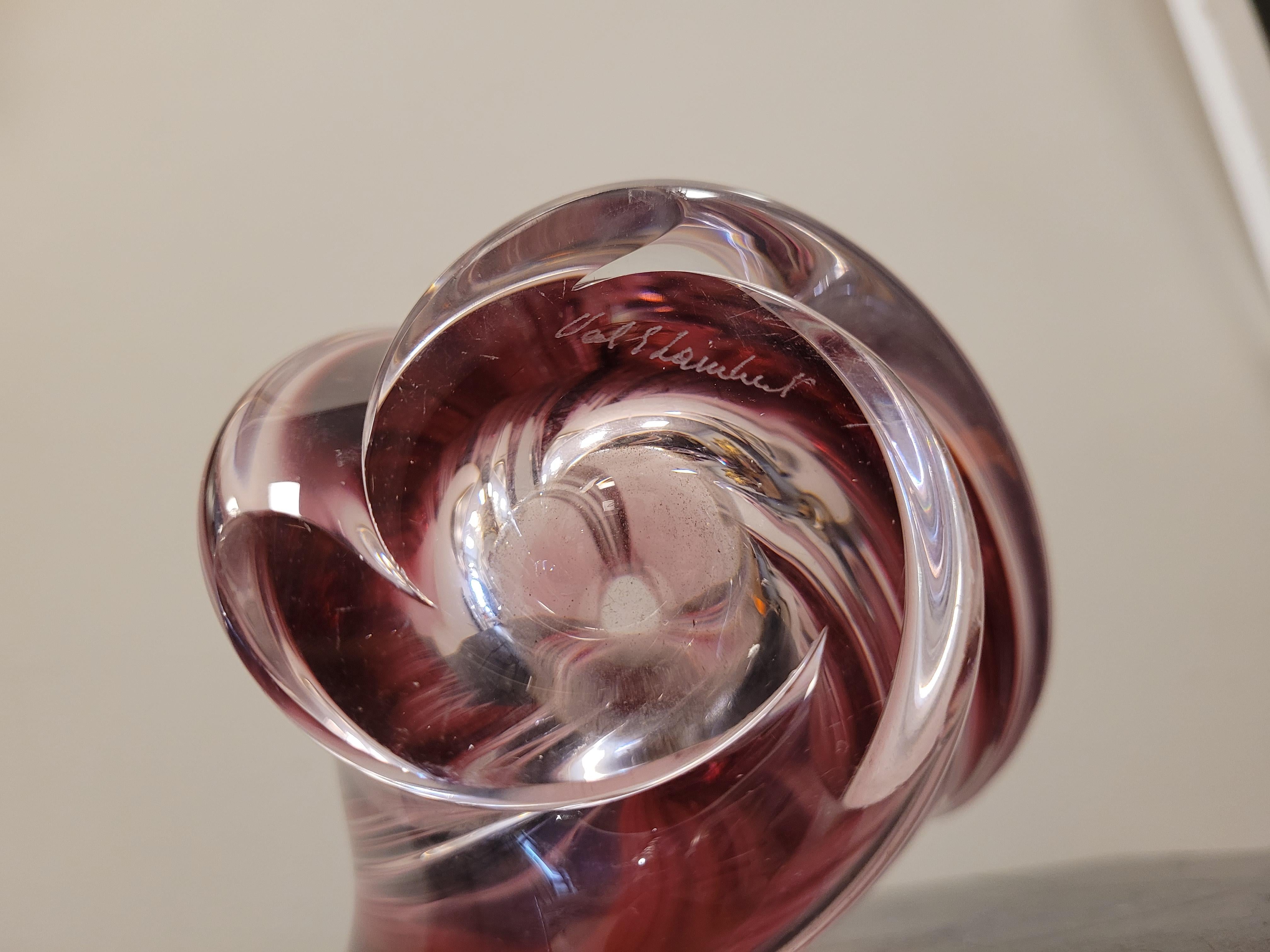 50er Jahre Belgien Val Saint Lambert große rosa Kristallvase Signiert im Angebot 5