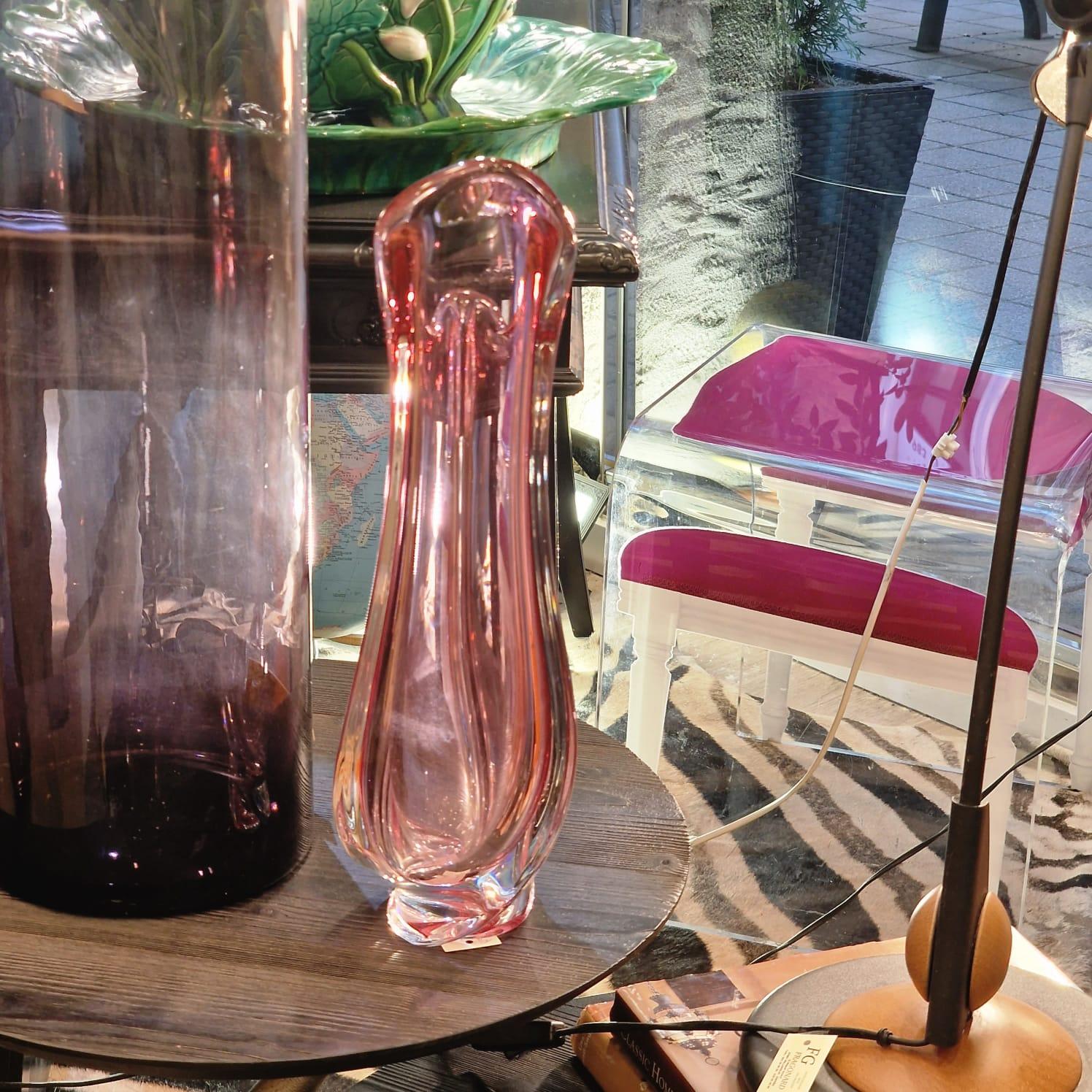 50s Belgium Val Saint Lambert great pink crystal Vase Signed For Sale 10