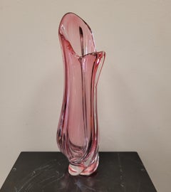 50s Belgium Val Saint Lambert great pink crystal Vase Signed
