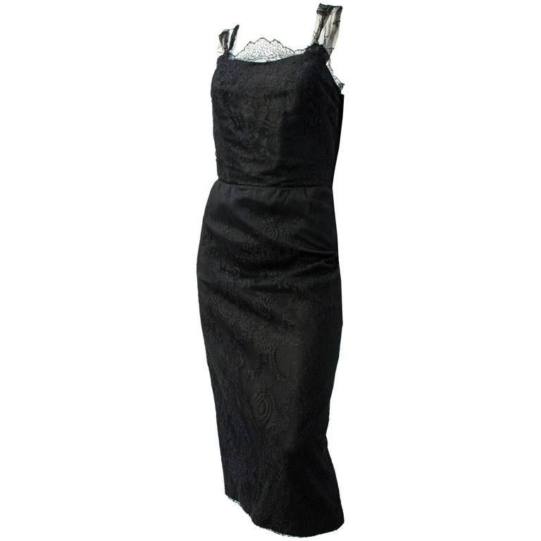 Women's 50s Black Chantilly Lace Cocktail Dress
