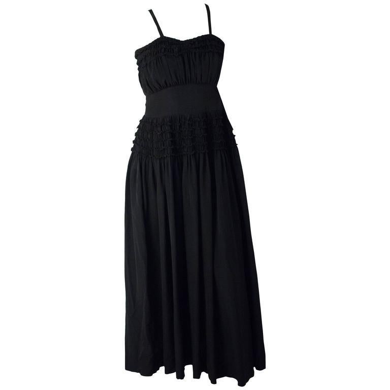 50s Black Ruffle Day Dress In Good Condition For Sale In San Francisco, CA
