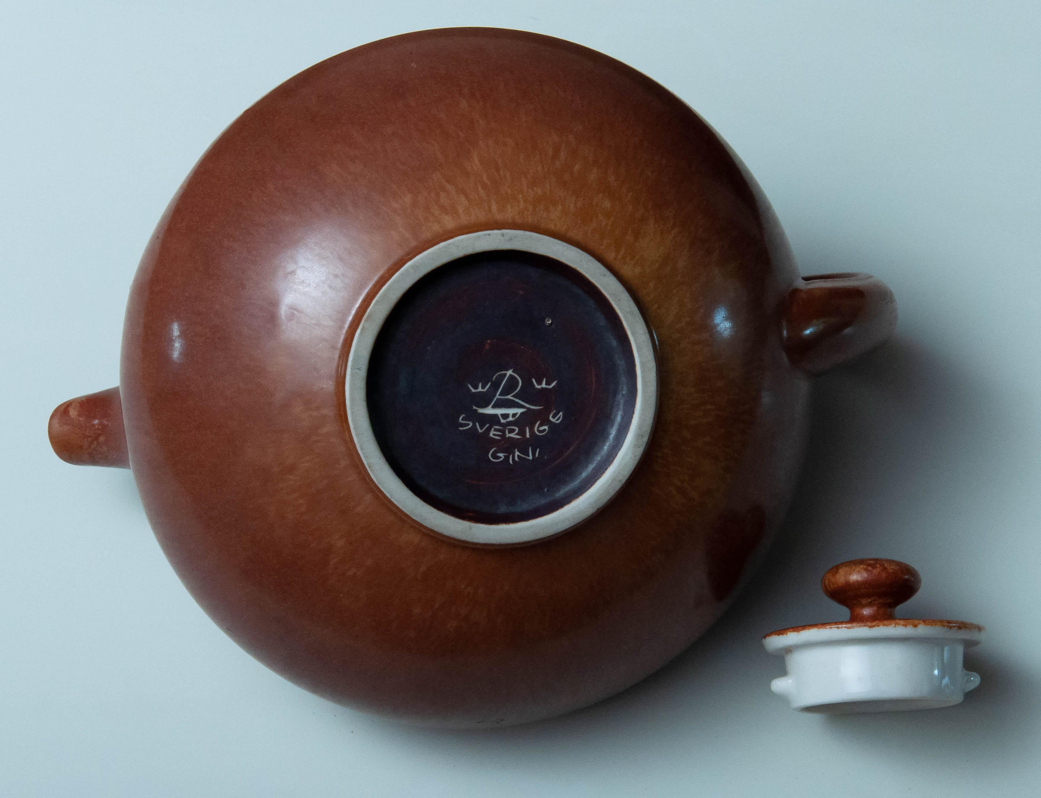 Ceramic 50's Brown Melange Eggshell Glazed Teapot By Gunnar Nylund For Rörstrand Sweden  For Sale
