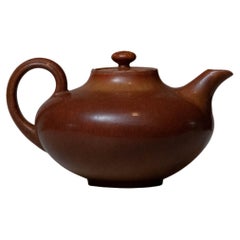 Vintage 50's Brown Melange Eggshell Glazed Teapot By Gunnar Nylund For Rörstrand Sweden 