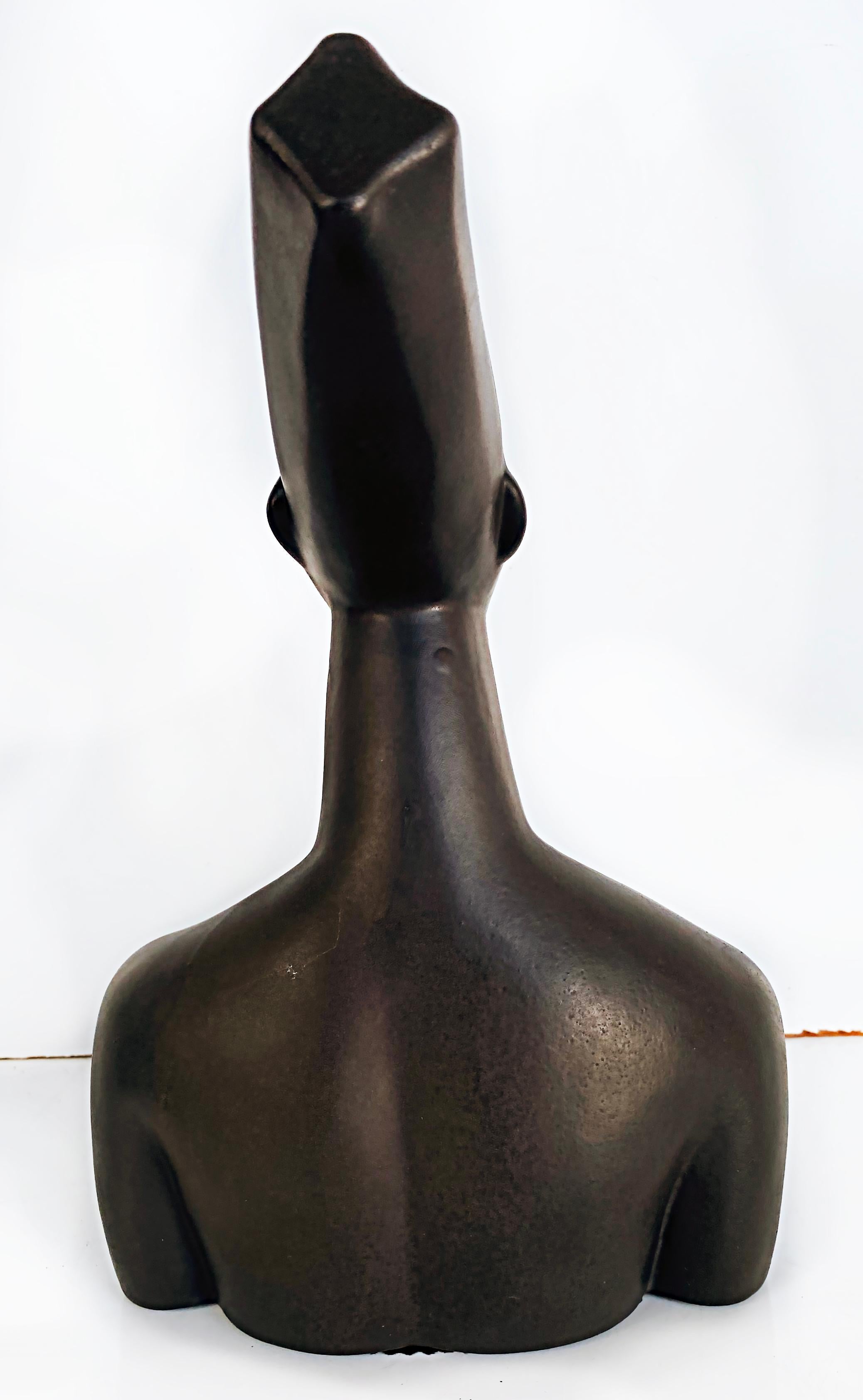 50s California Modern Brayton Laguna Pottery African Busts Male, Female For Sale 3