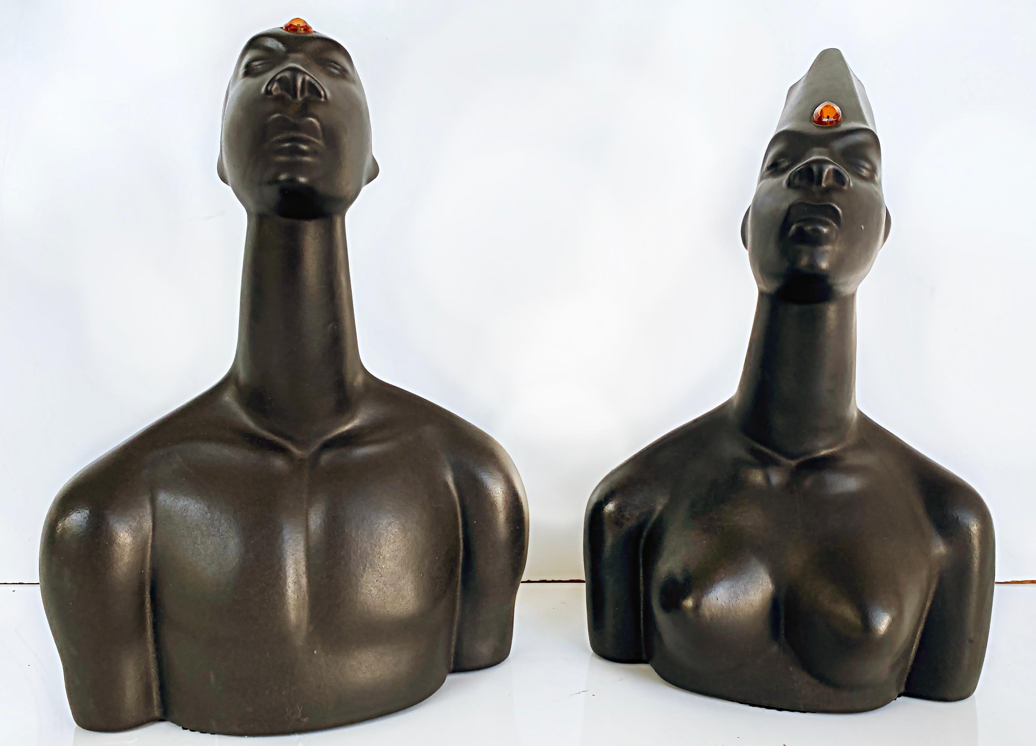Mid-Century Modern 50s California Modern Brayton Laguna Pottery African Busts Male, Female For Sale