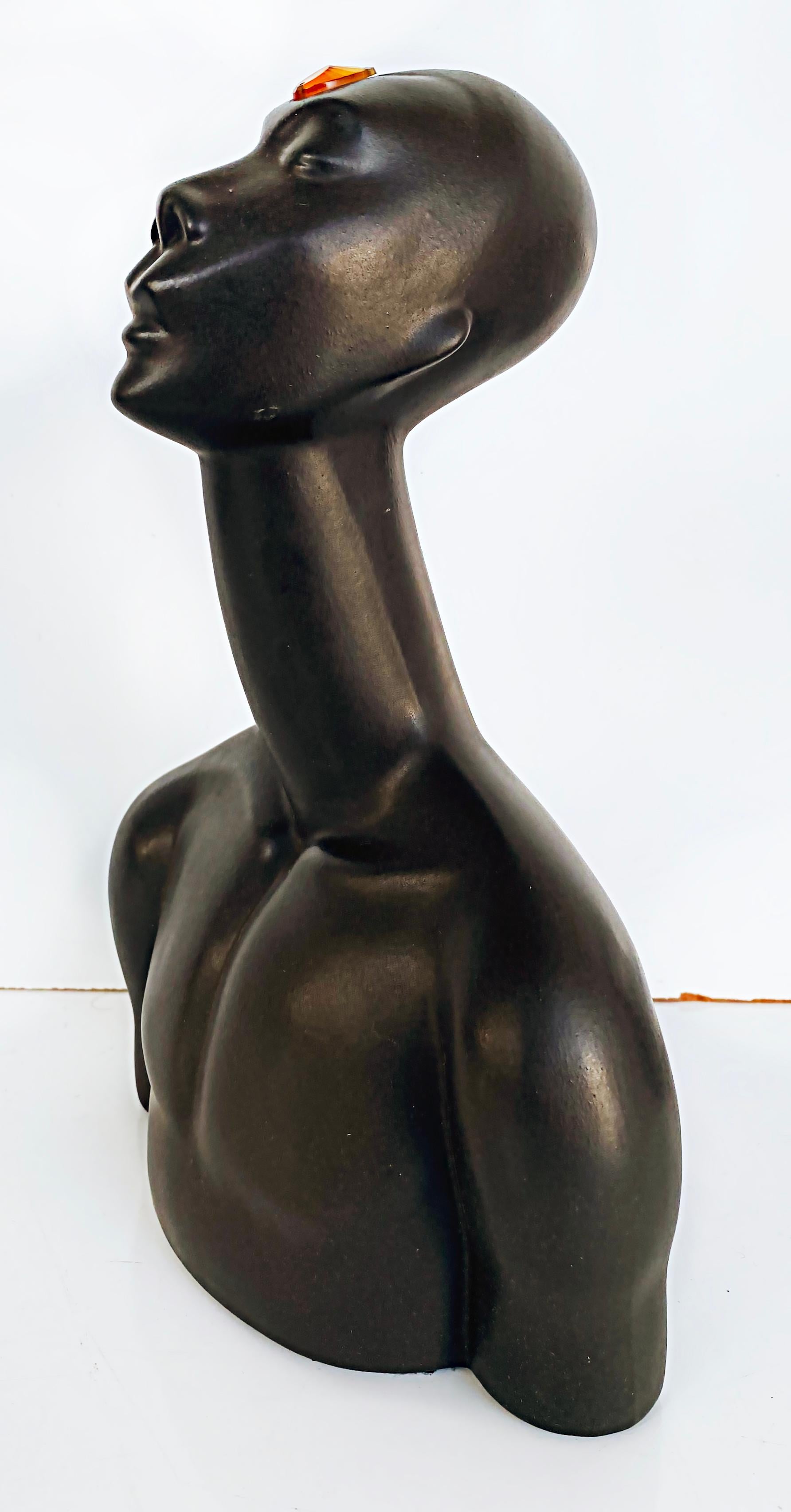 20th Century 50s California Modern Brayton Laguna Pottery African Busts Male, Female For Sale