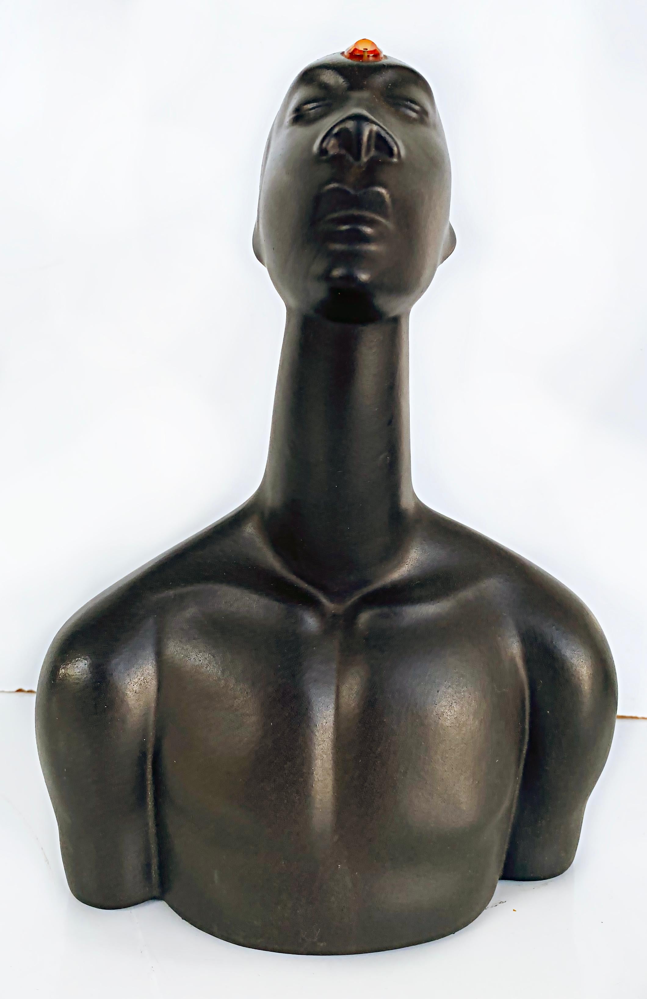 50s California Modern Brayton Laguna Pottery African Busts Male, Female For Sale 1