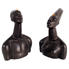 Retro 50s California Modern Brayton Laguna Pottery African Busts Male, Female