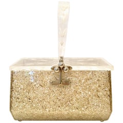 50er geschnitzte Lucite & Gold Confetti Box Wristlet Style Geldbörse