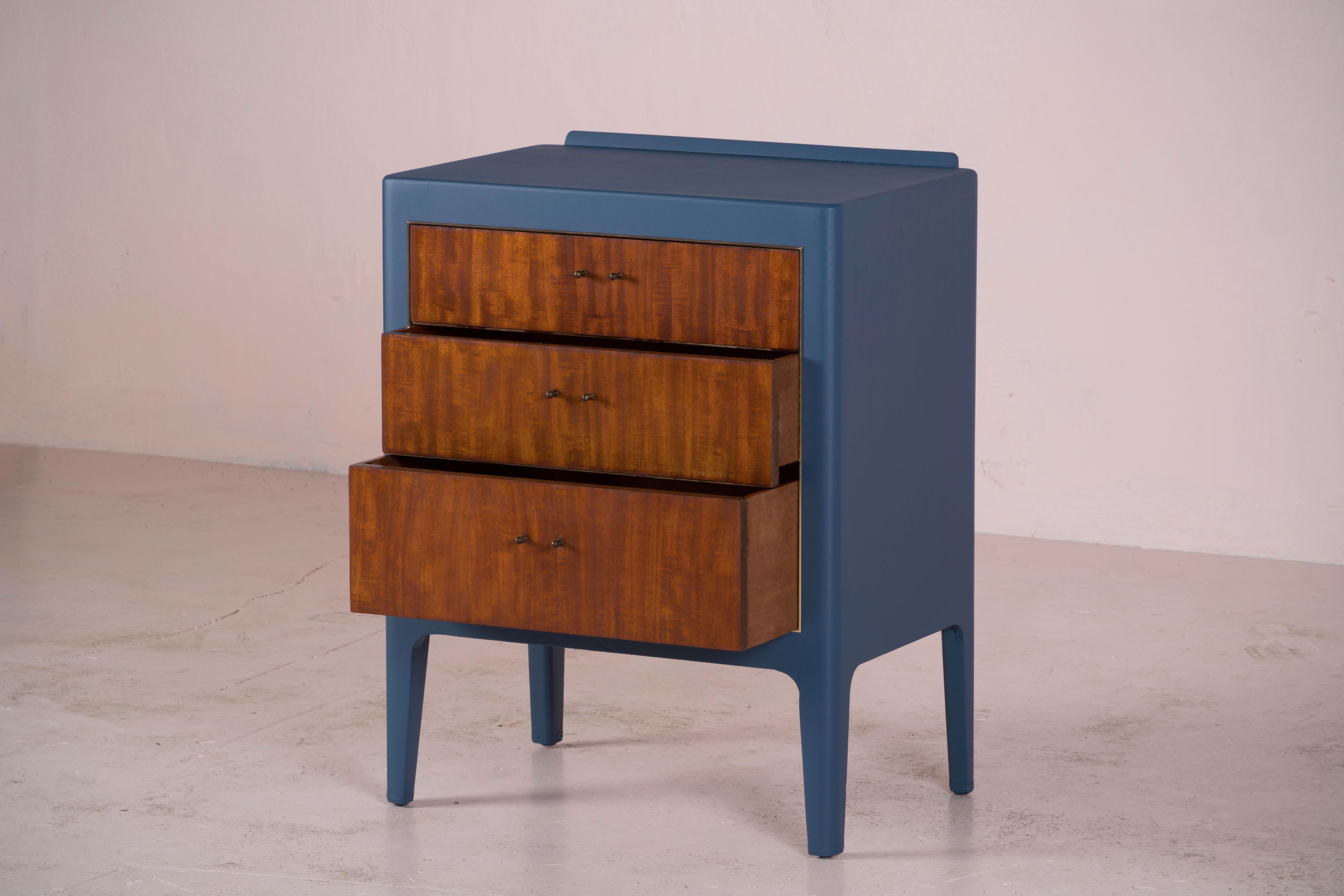 Mid-Century Modern 1950s Chest of Drawers in Sapelli Hand Painted in Navy Blue