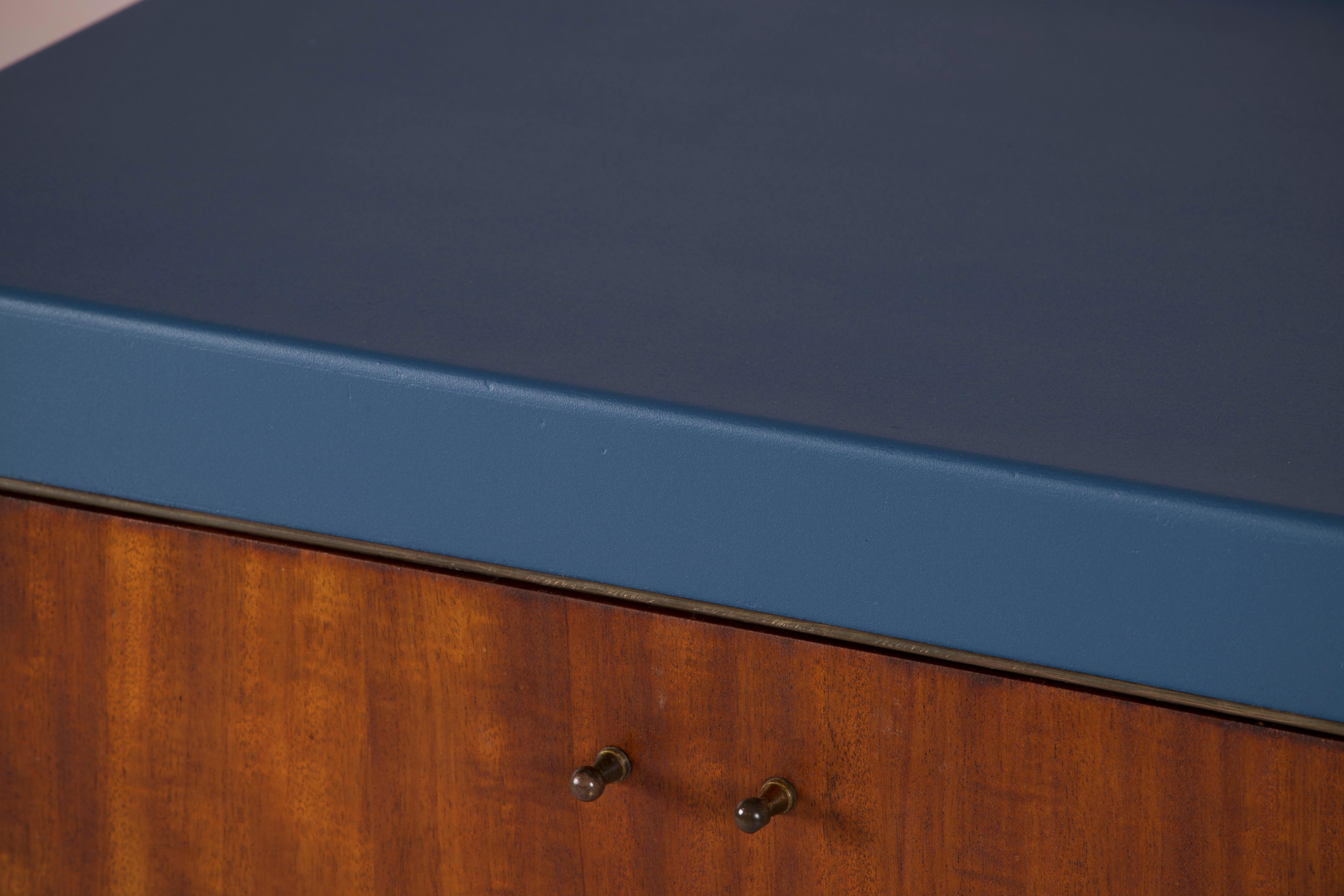 British 1950s Chest of Drawers in Sapelli Hand Painted in Navy Blue