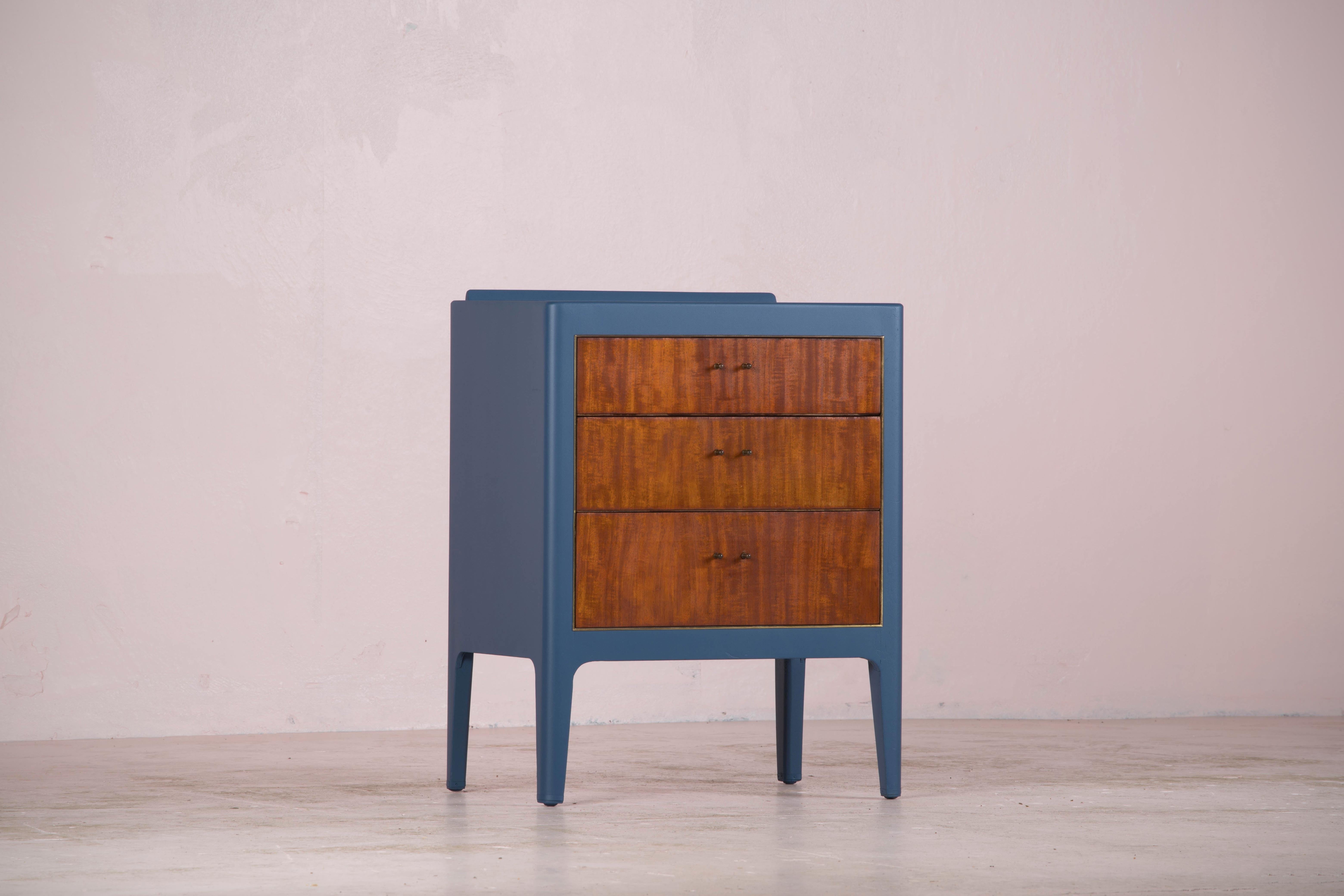 Mid-20th Century 1950s Chest of Drawers in Sapelli Hand Painted in Navy Blue