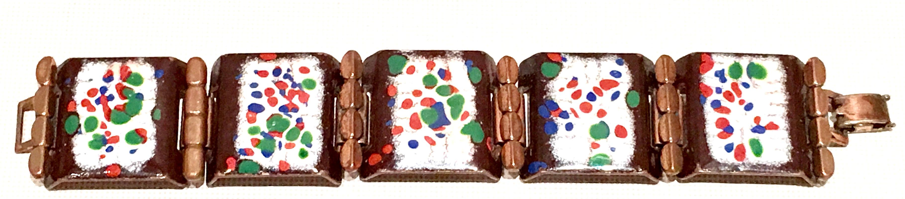 50'S Copper & Enamel Link Bracelet And Earrings S/3 By Renoir-Matisse In Good Condition For Sale In West Palm Beach, FL