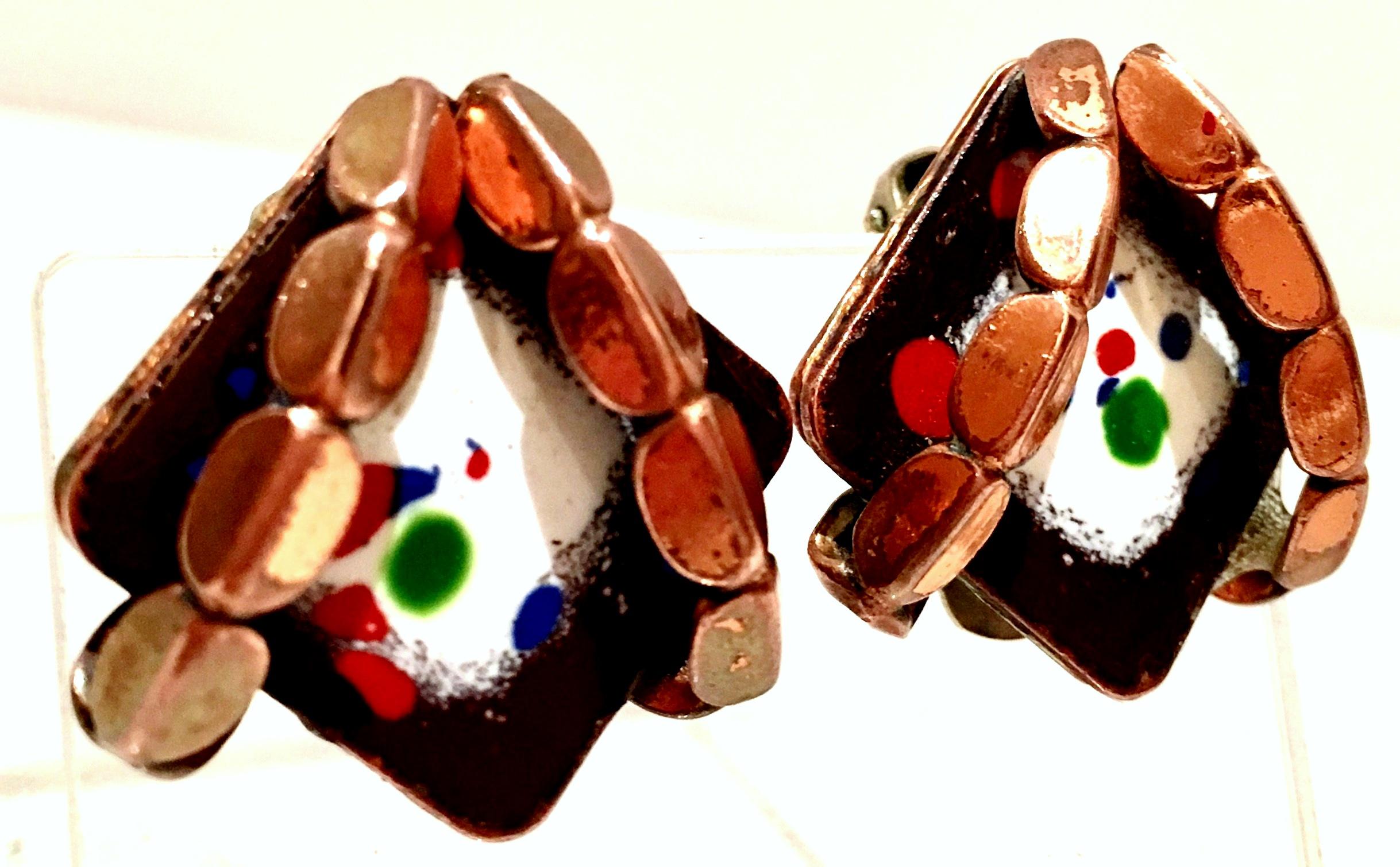 50'S Copper & Enamel Link Bracelet And Earrings S/3 By Renoir-Matisse For Sale 2