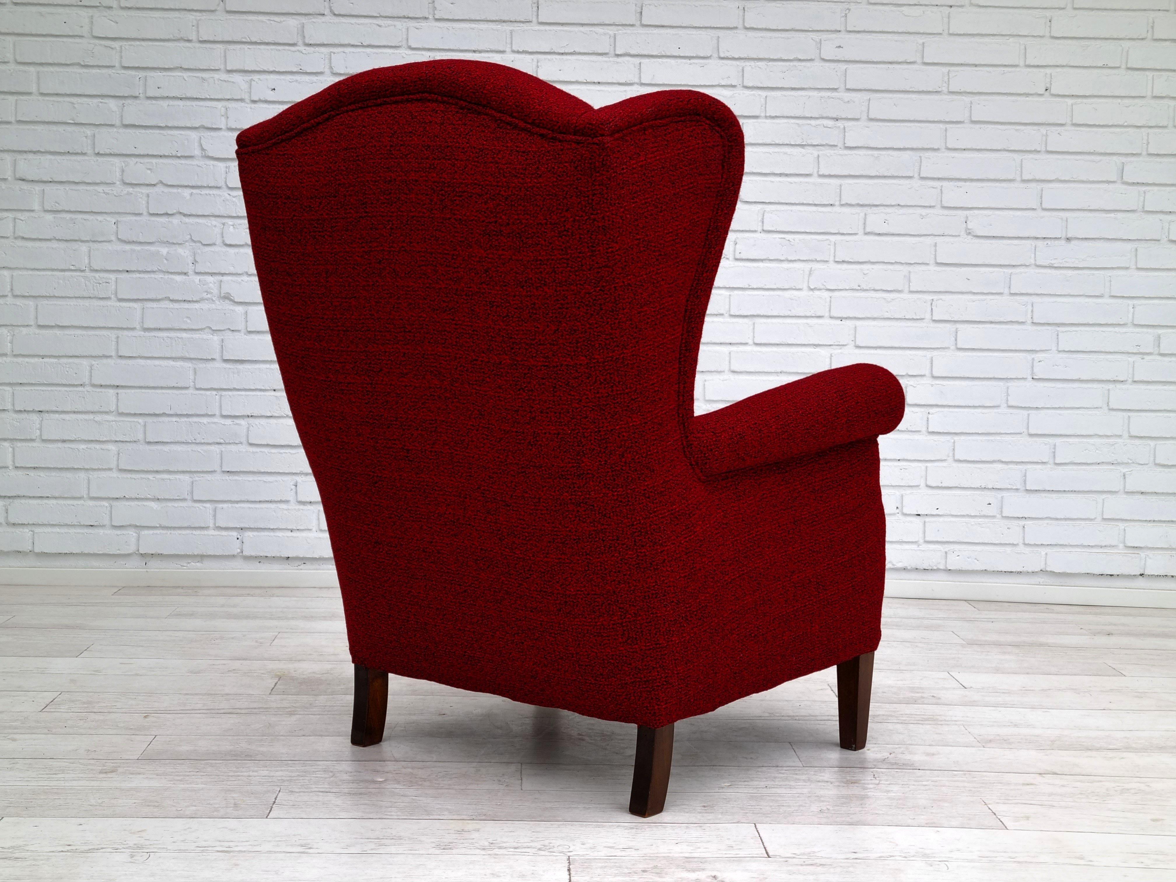 Fauteuil danois, design des annes 50, entirement remis  neuf, meuble en laine en vente 3