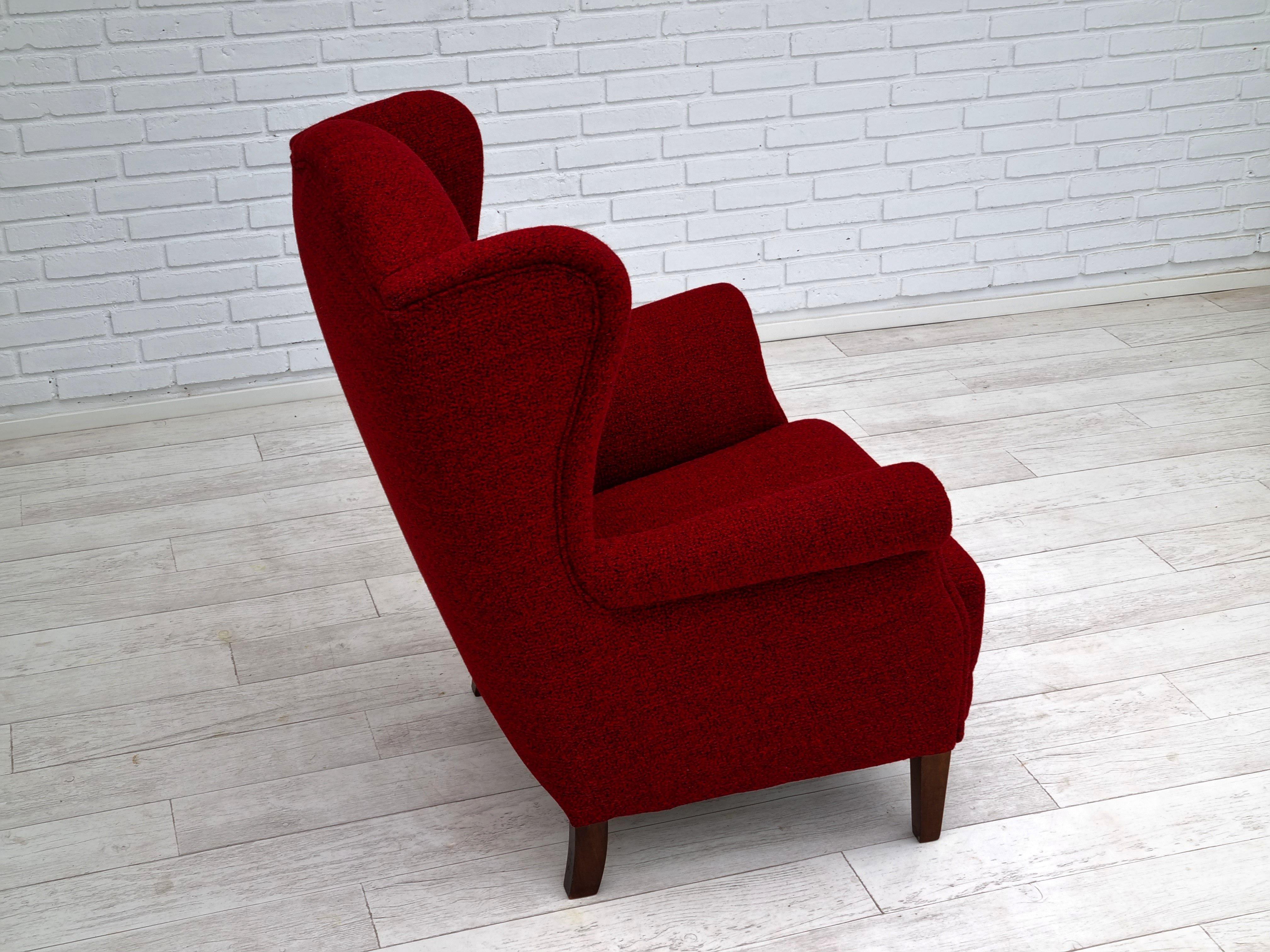 Fauteuil danois, design des annes 50, entirement remis  neuf, meuble en laine en vente 4