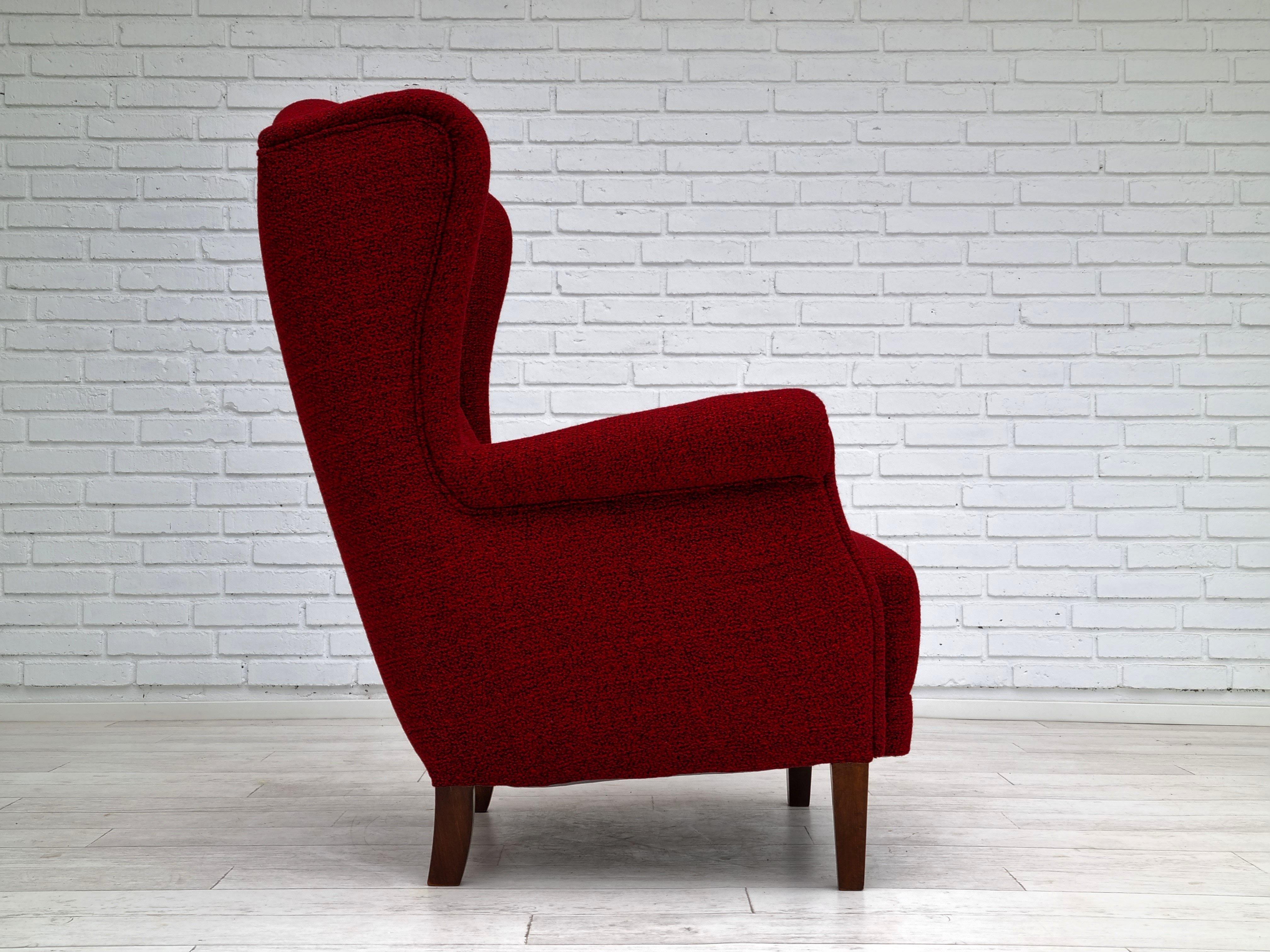 50s, Danish Design, Completely Refurbished Chair, Furniture Wool For Sale 7