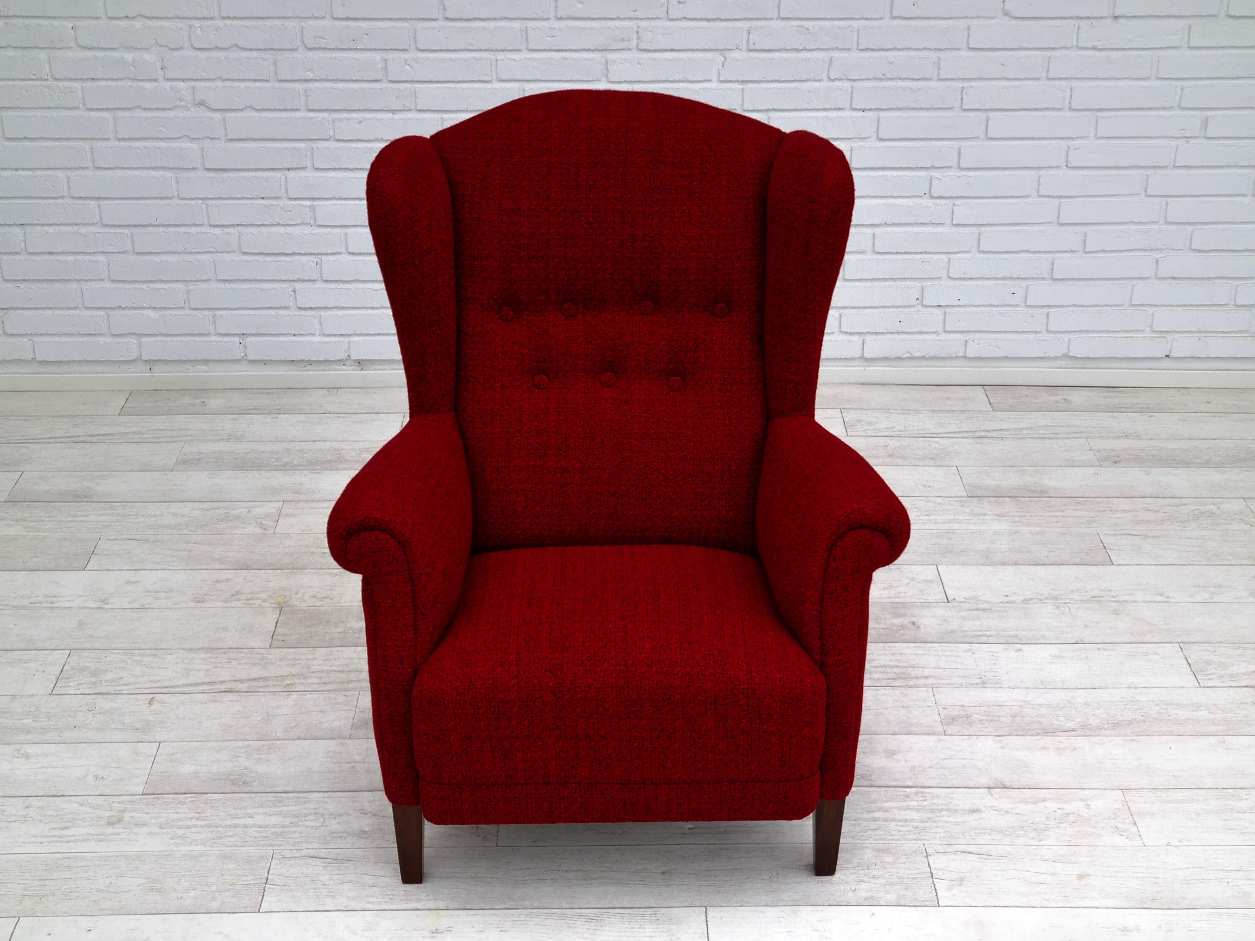 50s, Danish Design, Completely Refurbished Chair, Furniture Wool For Sale 8
