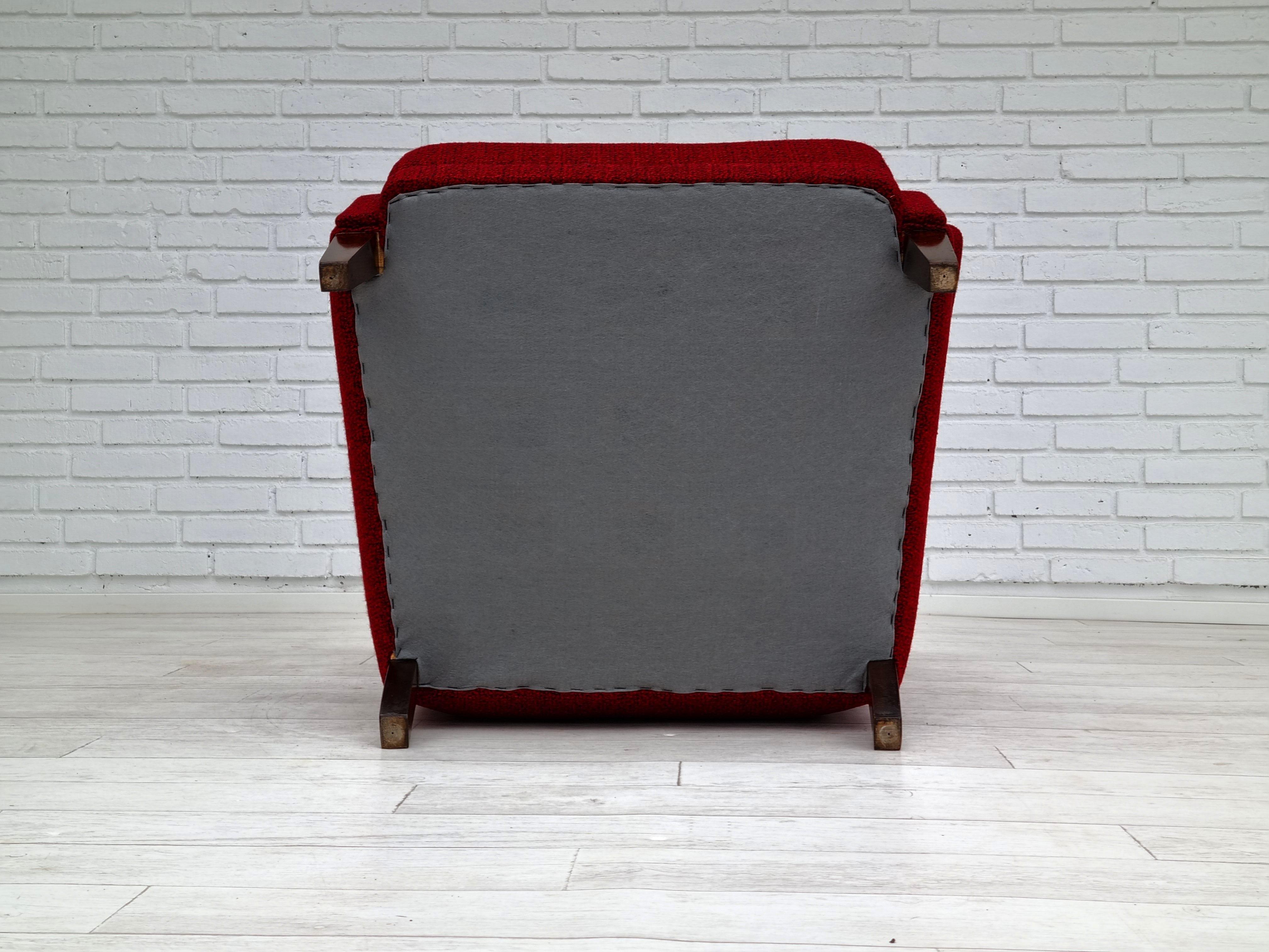 Fauteuil danois, design des annes 50, entirement remis  neuf, meuble en laine en vente 9
