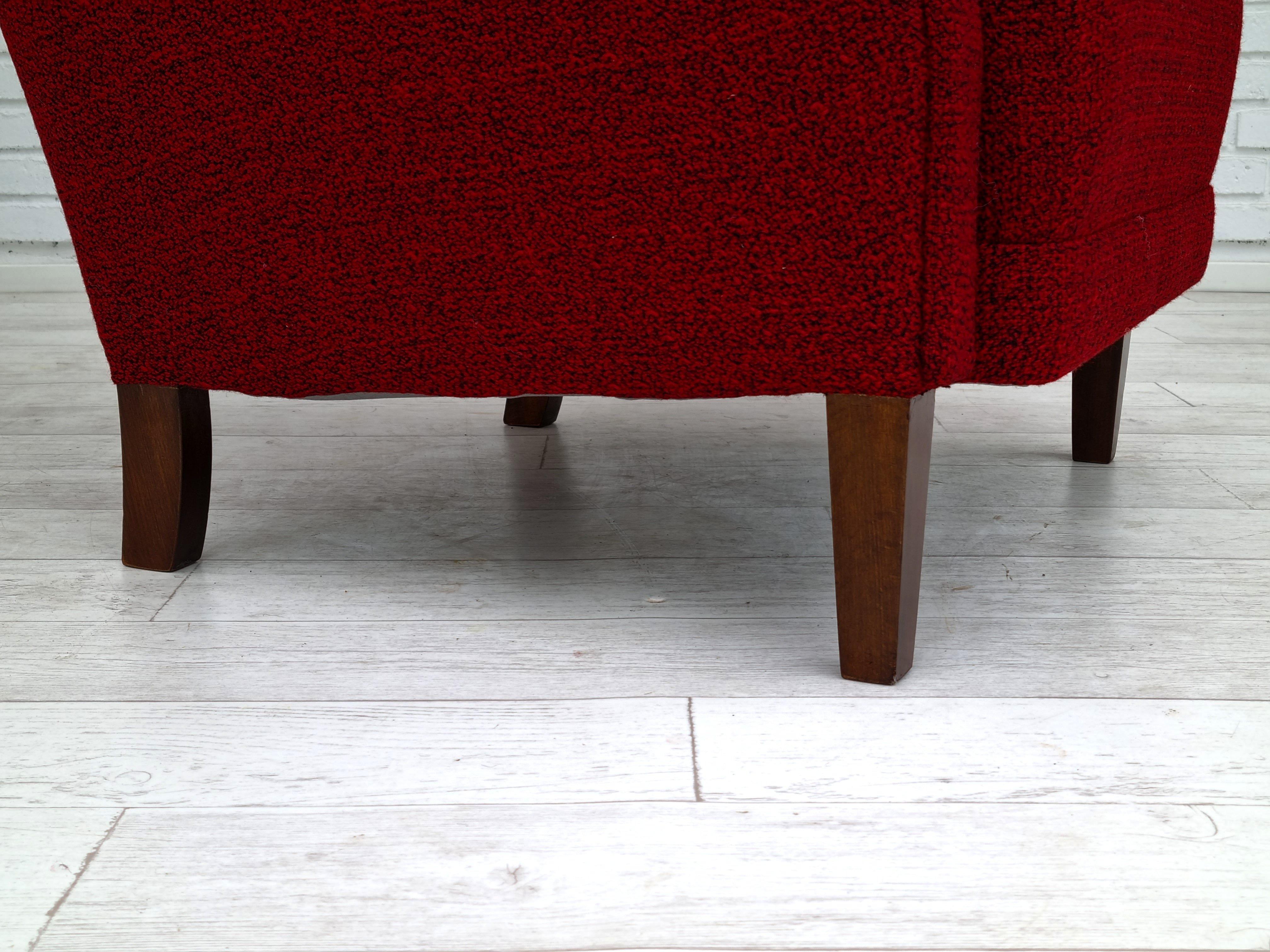 Scandinave moderne Fauteuil danois, design des annes 50, entirement remis  neuf, meuble en laine en vente