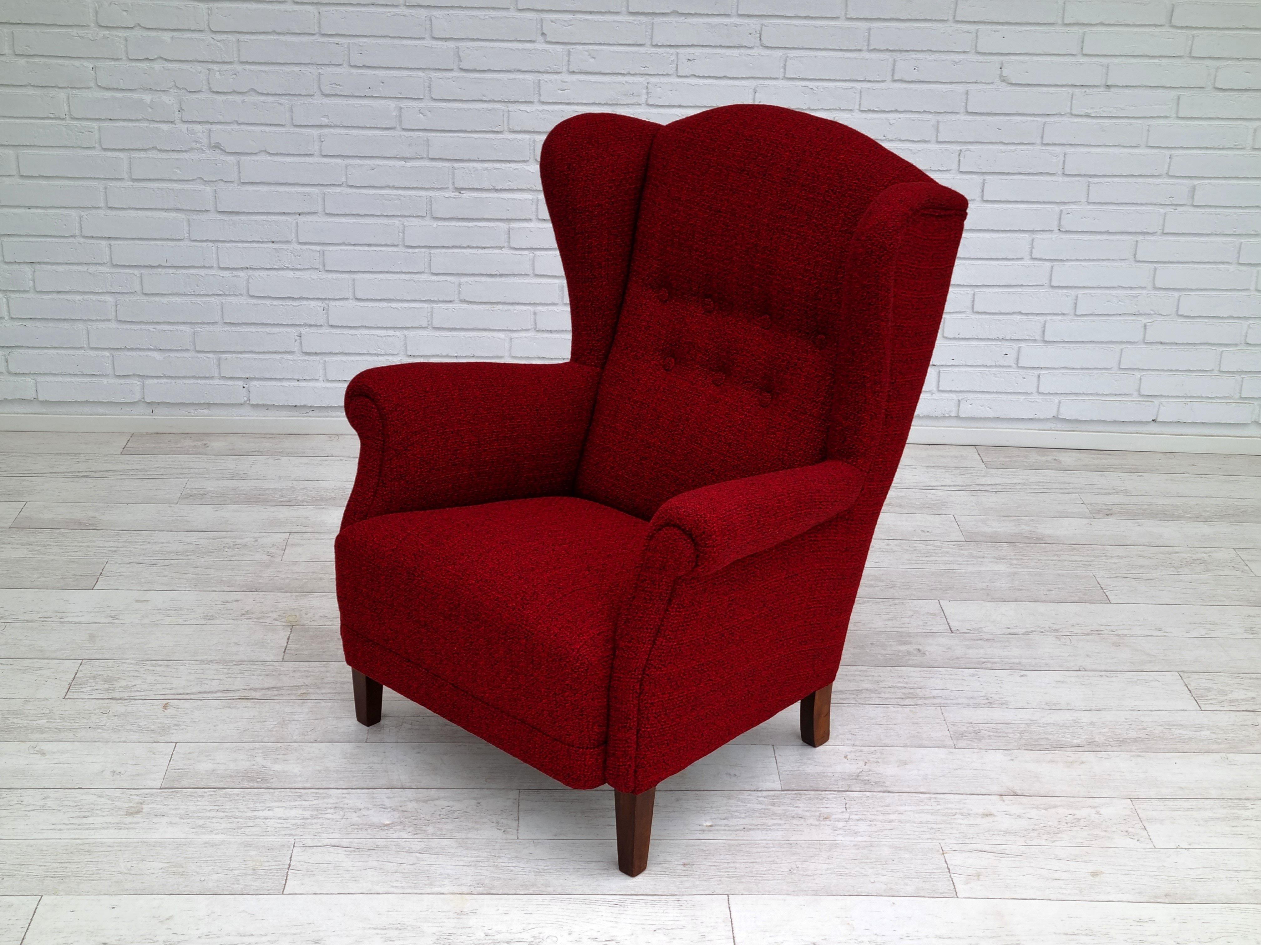 Mid-20th Century 50s, Danish Design, Completely Refurbished Chair, Furniture Wool For Sale