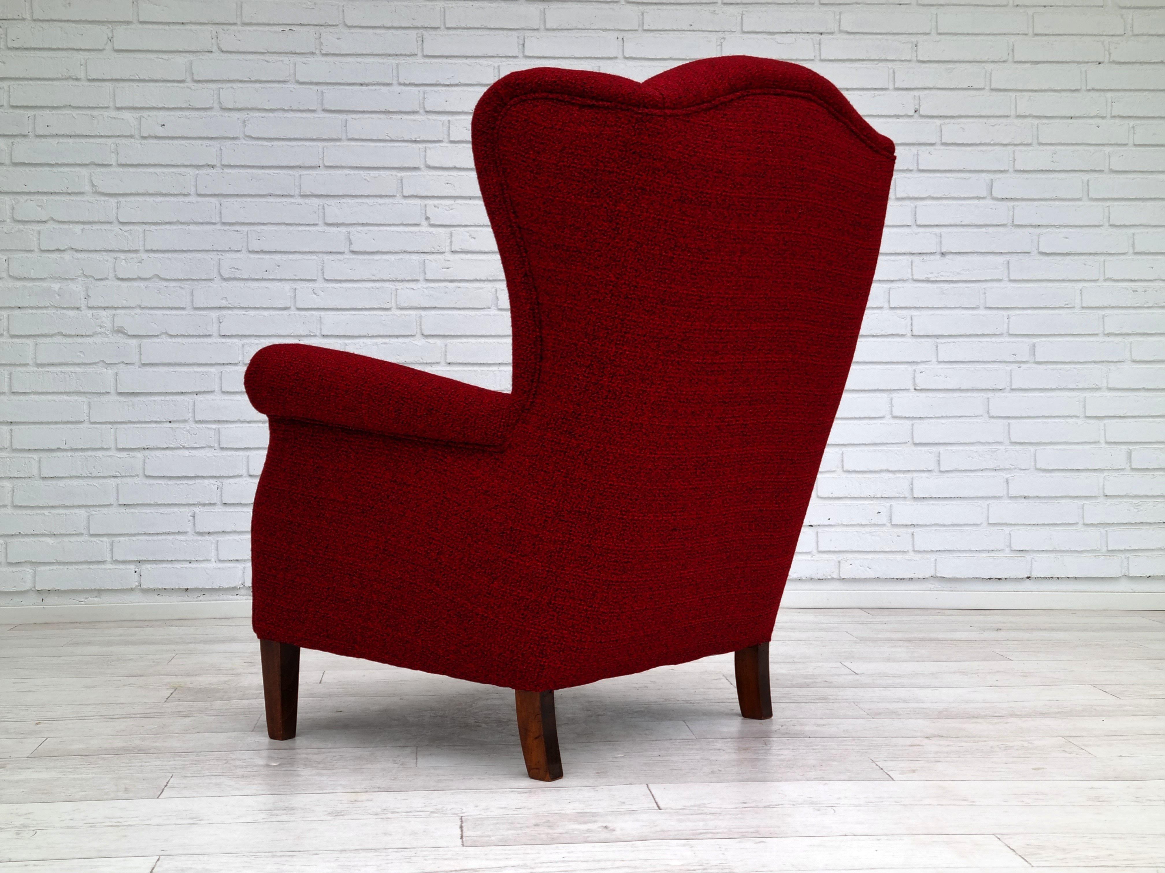 50s, Danish Design, Completely Refurbished Chair, Furniture Wool For Sale 2