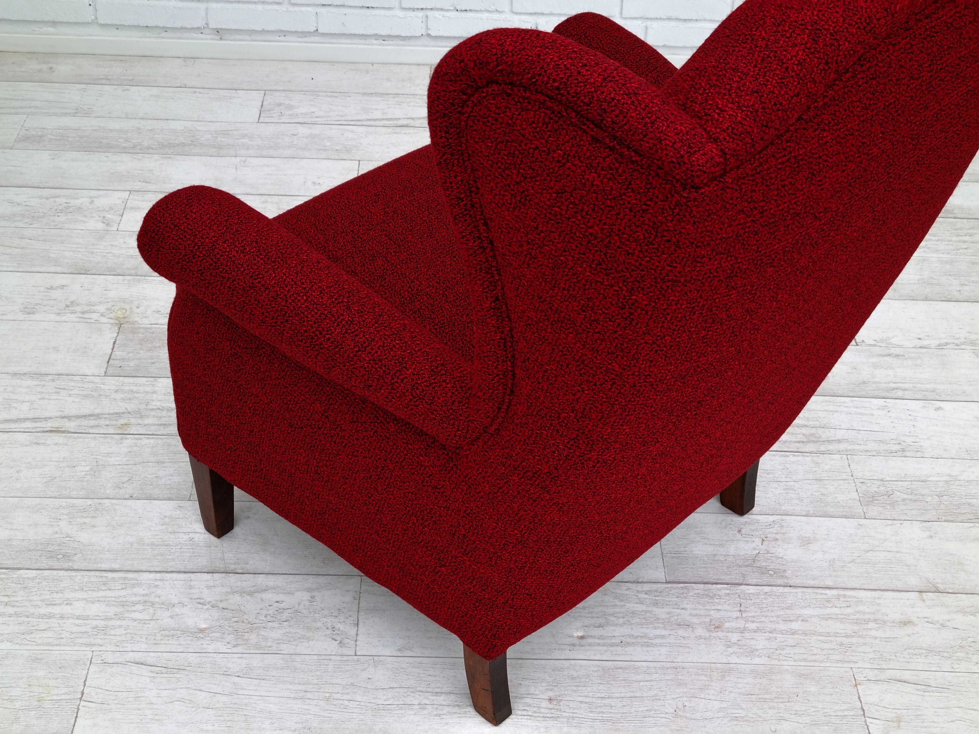 Fauteuil danois, design des annes 50, entirement remis  neuf, meuble en laine en vente 1