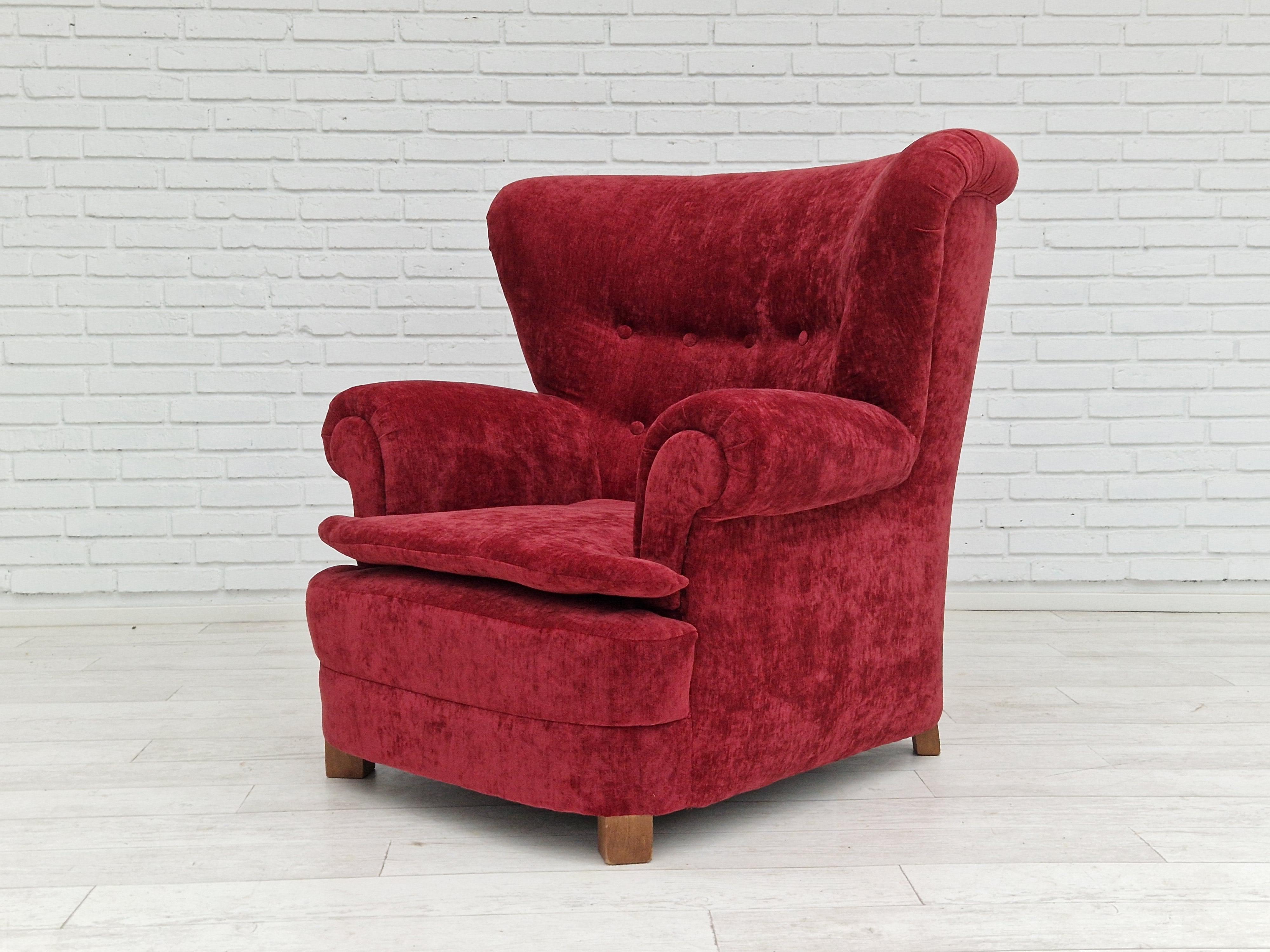 50s, Danish Design, Refurbished Armchair, Vintage Velour For Sale 4