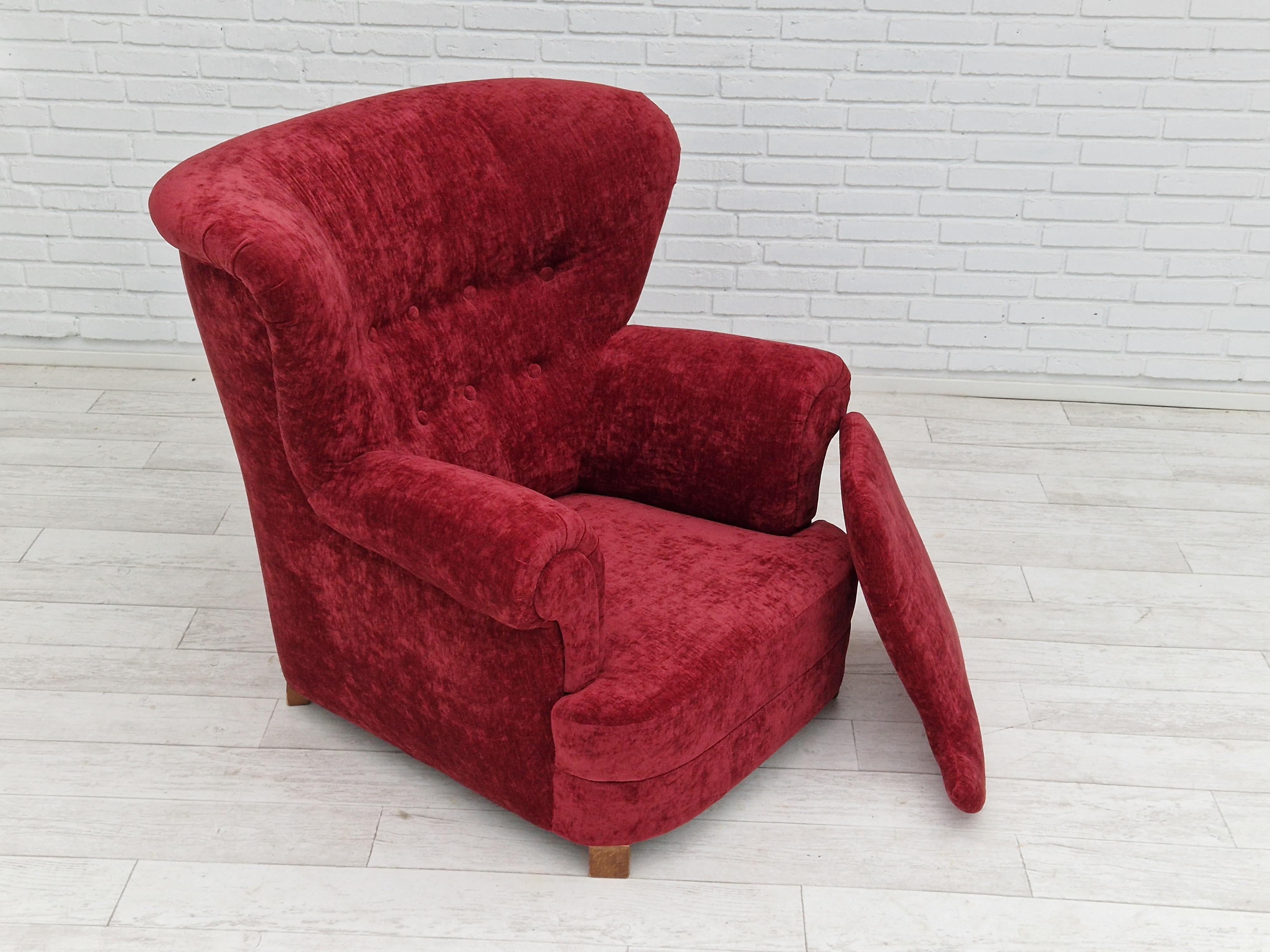 50s, Danish Design, Refurbished Armchair, Vintage Velour For Sale 5