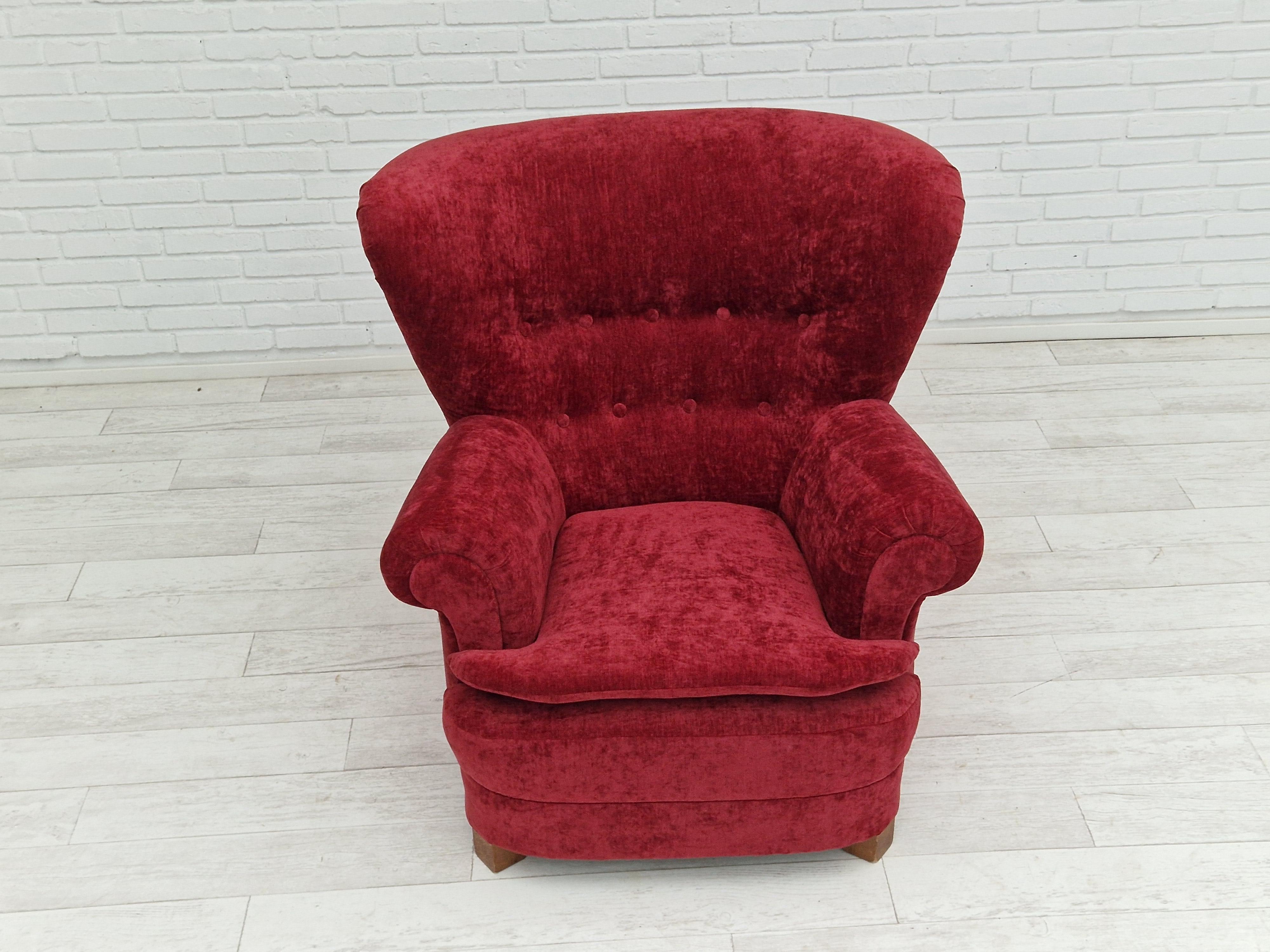 50s, Danish Design, Refurbished Armchair, Vintage Velour For Sale 8