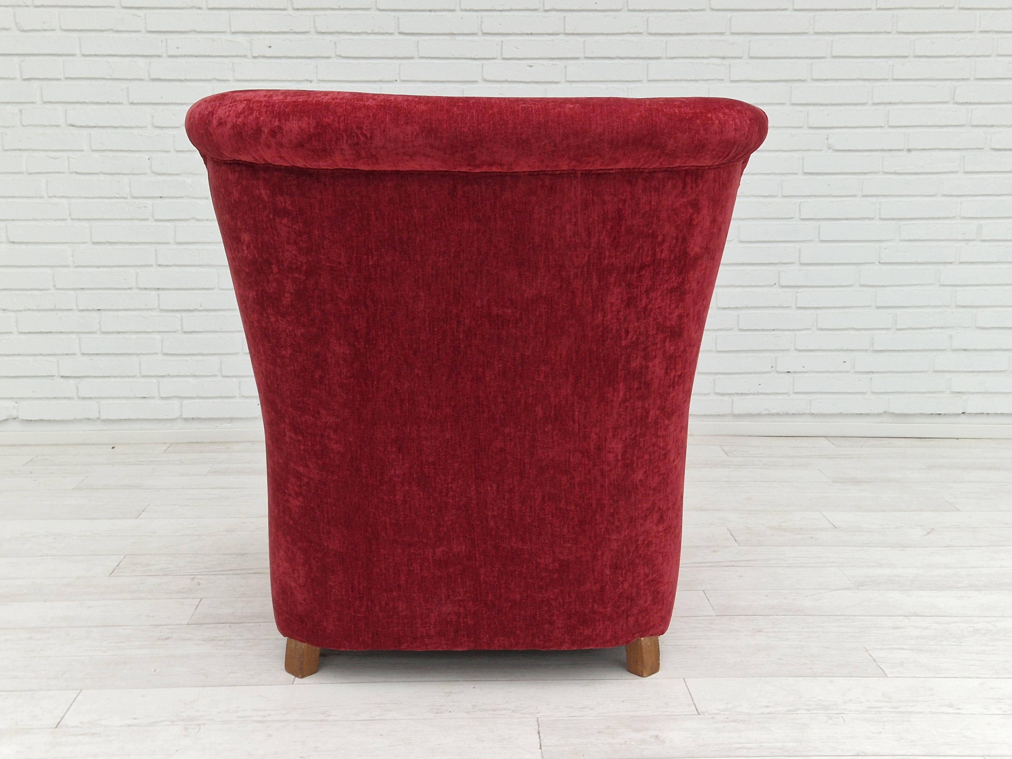 Milieu du XXe siècle Fauteuil danois des années 50, design, fauteuil remis à neuf, velours vintage en vente