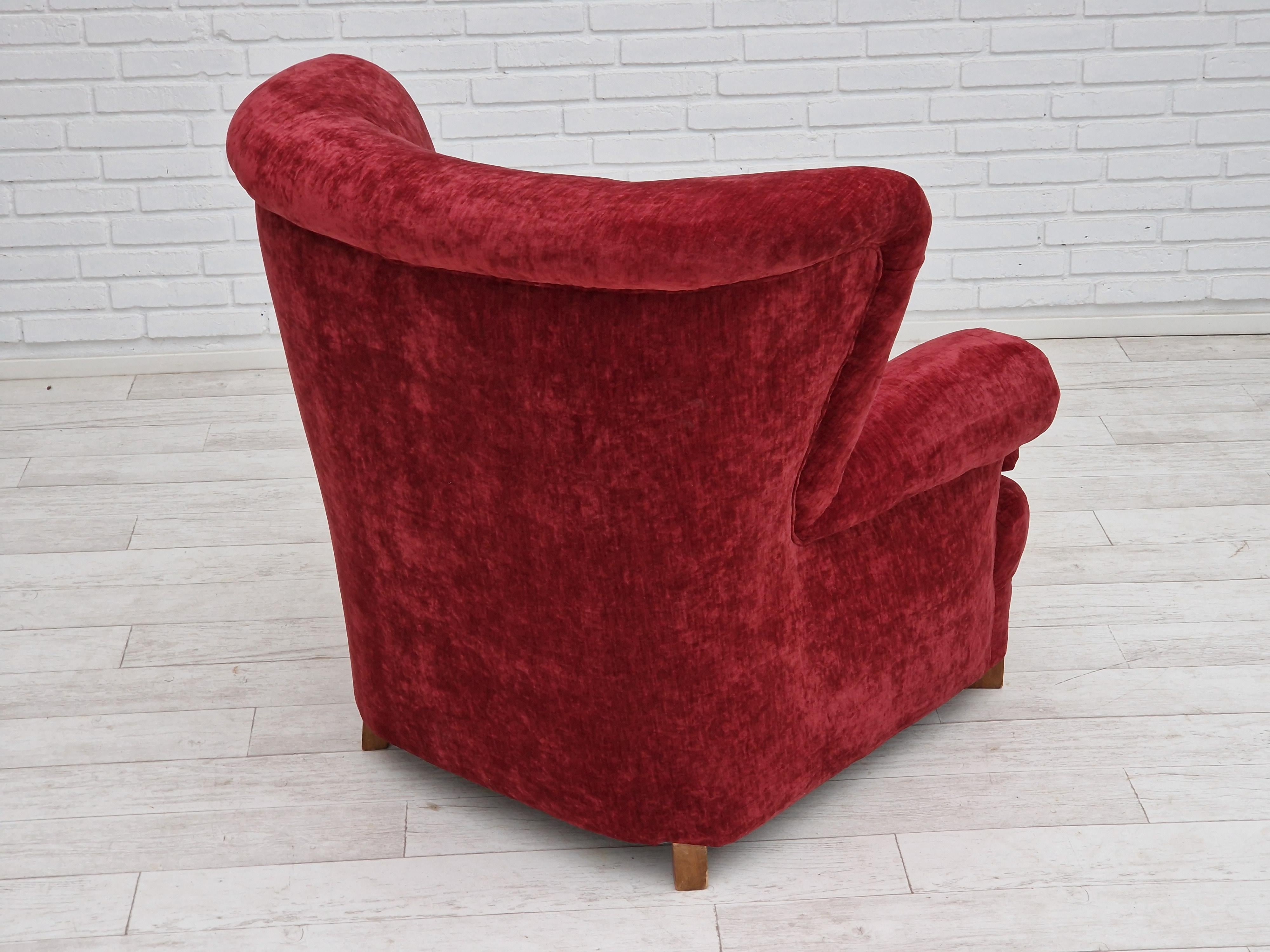 50s, Danish Design, Refurbished Armchair, Vintage Velour For Sale 2