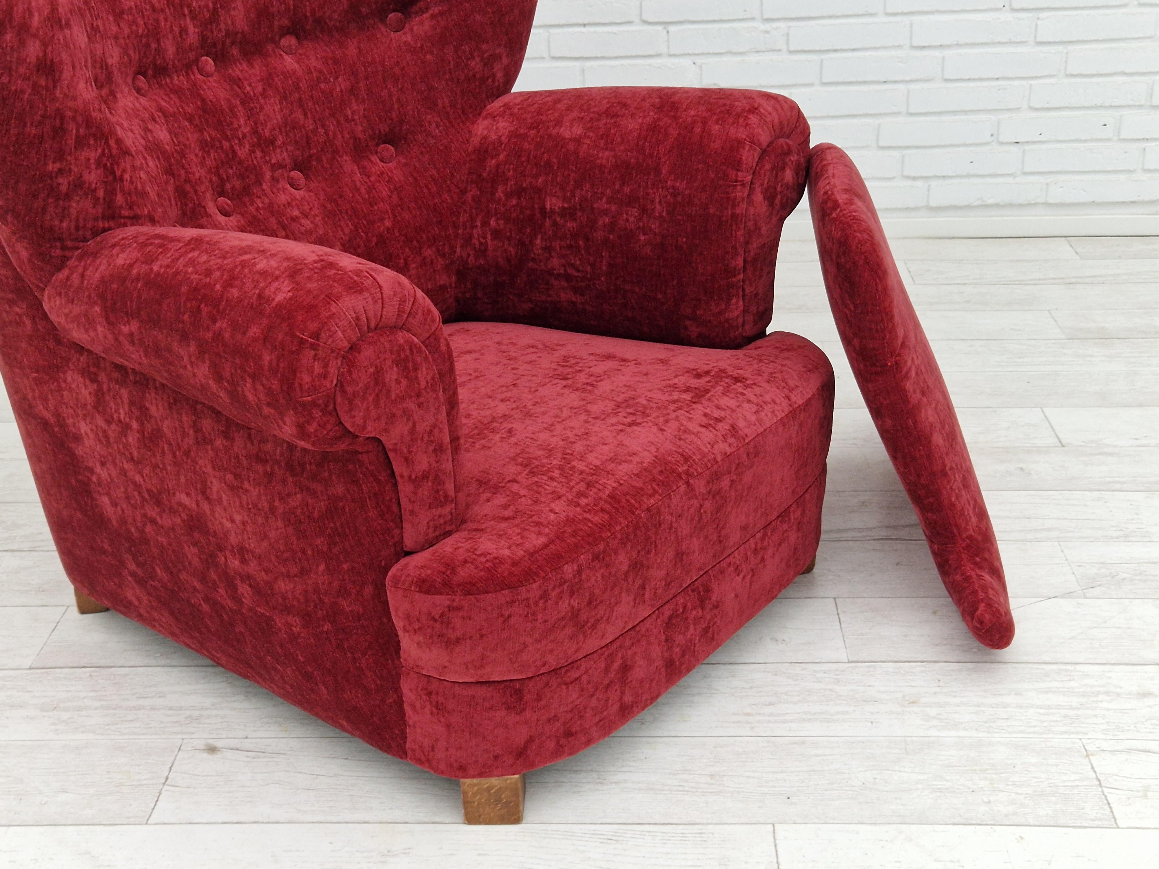 50s, Danish Design, Refurbished Armchair, Vintage Velour For Sale 3