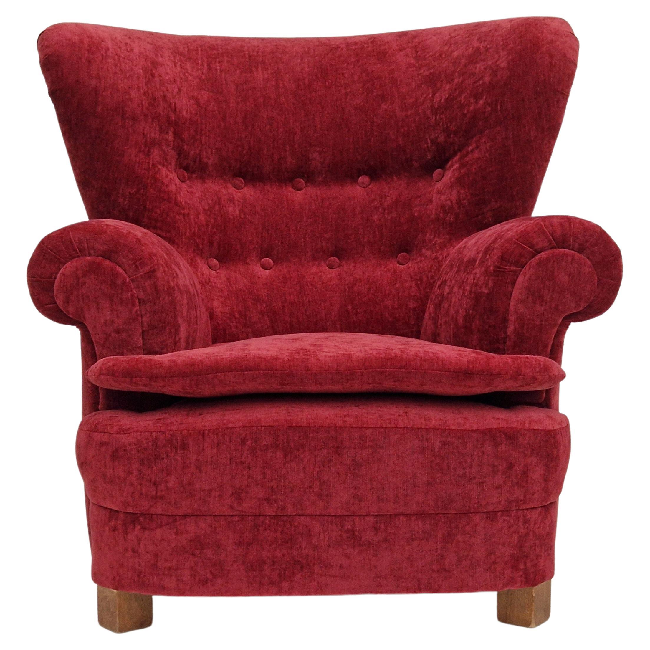 50er Jahre, dänisches Design, neu lackierter Sessel, Vintage Velour