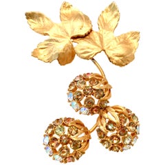 Vintage 50'S Elsa Schiaparelli Gold & Swarovski Crystal " Forbidden Fruit" Brooch 