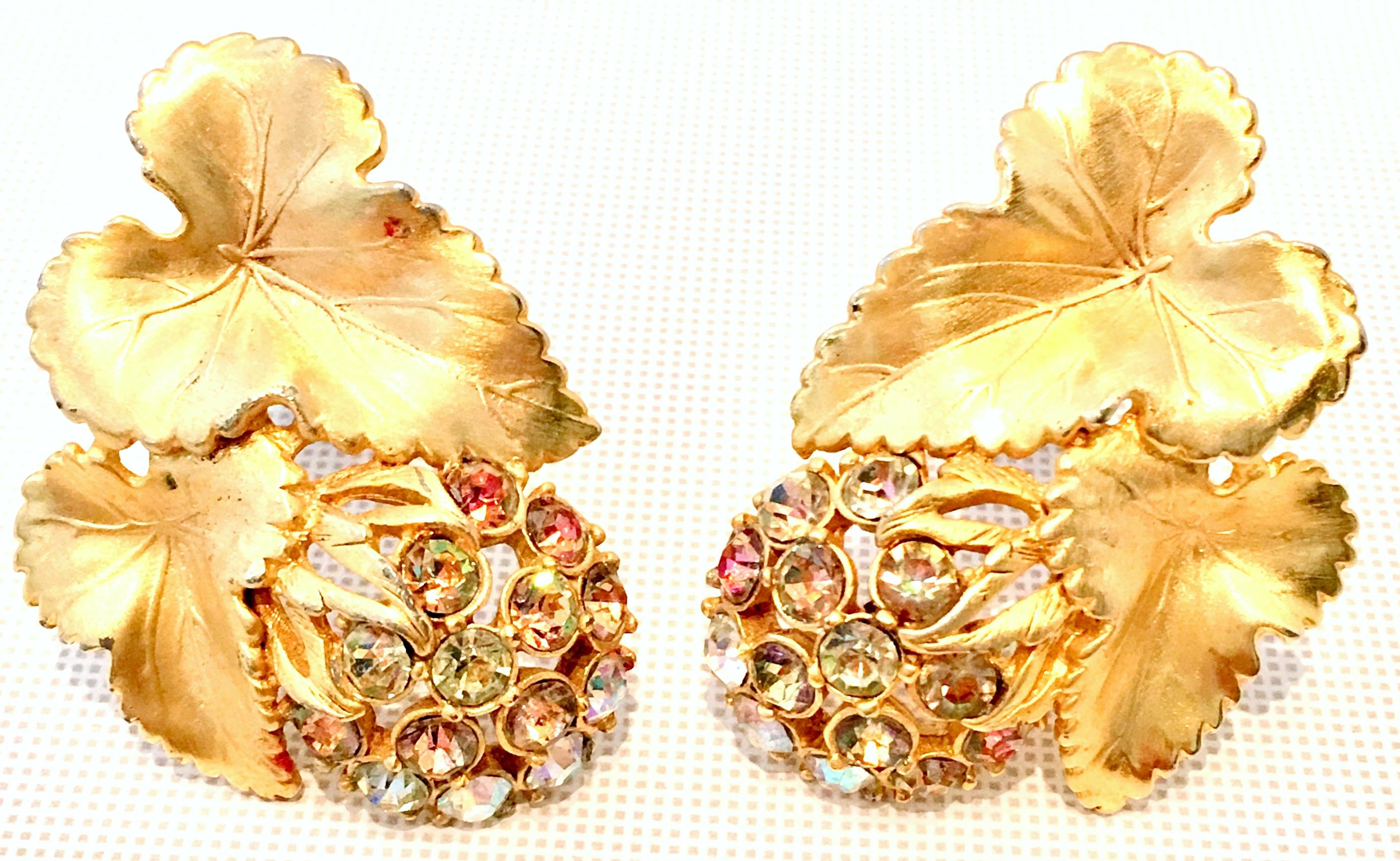 1950'S Elsa Schiaparelli Organic Modern Brushed Gold Plate Leaf & Fruit Earring Pair. This incredibly rare collectors piece, most likely part of the 