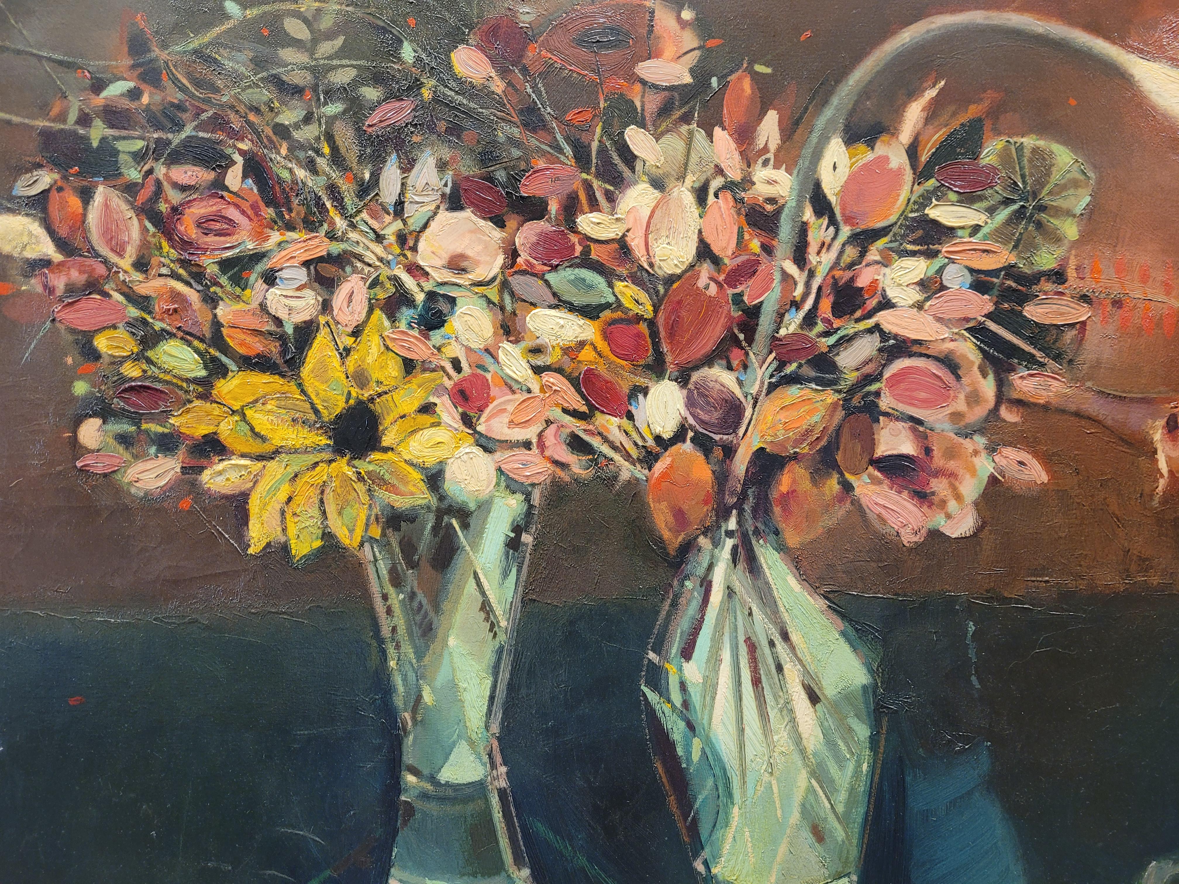 Peint à la main 50s Eugene Biel-Bienne Nature morte avec fleurs Peinture autrichienne en vente
