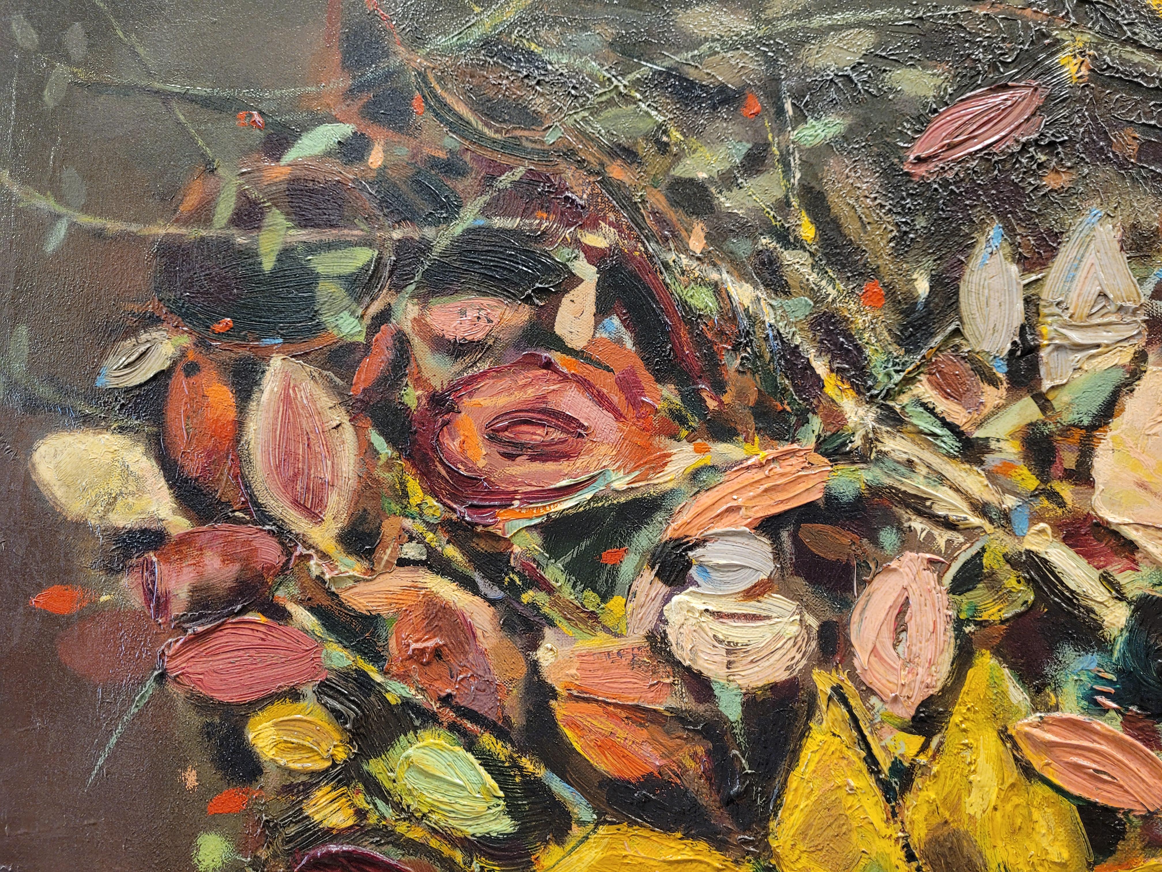 50er Jahre Eugene Biel-Bienne Stillleben mit Blumen, österreichische Malerei (Leinwand) im Angebot