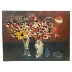 50s Eugene Biel-Bienne Still Life with Flowers Painting Austrian