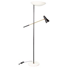50s Floor Lamp Brass Enamelled black and Cream Shades Italian Design by Stilnovo
