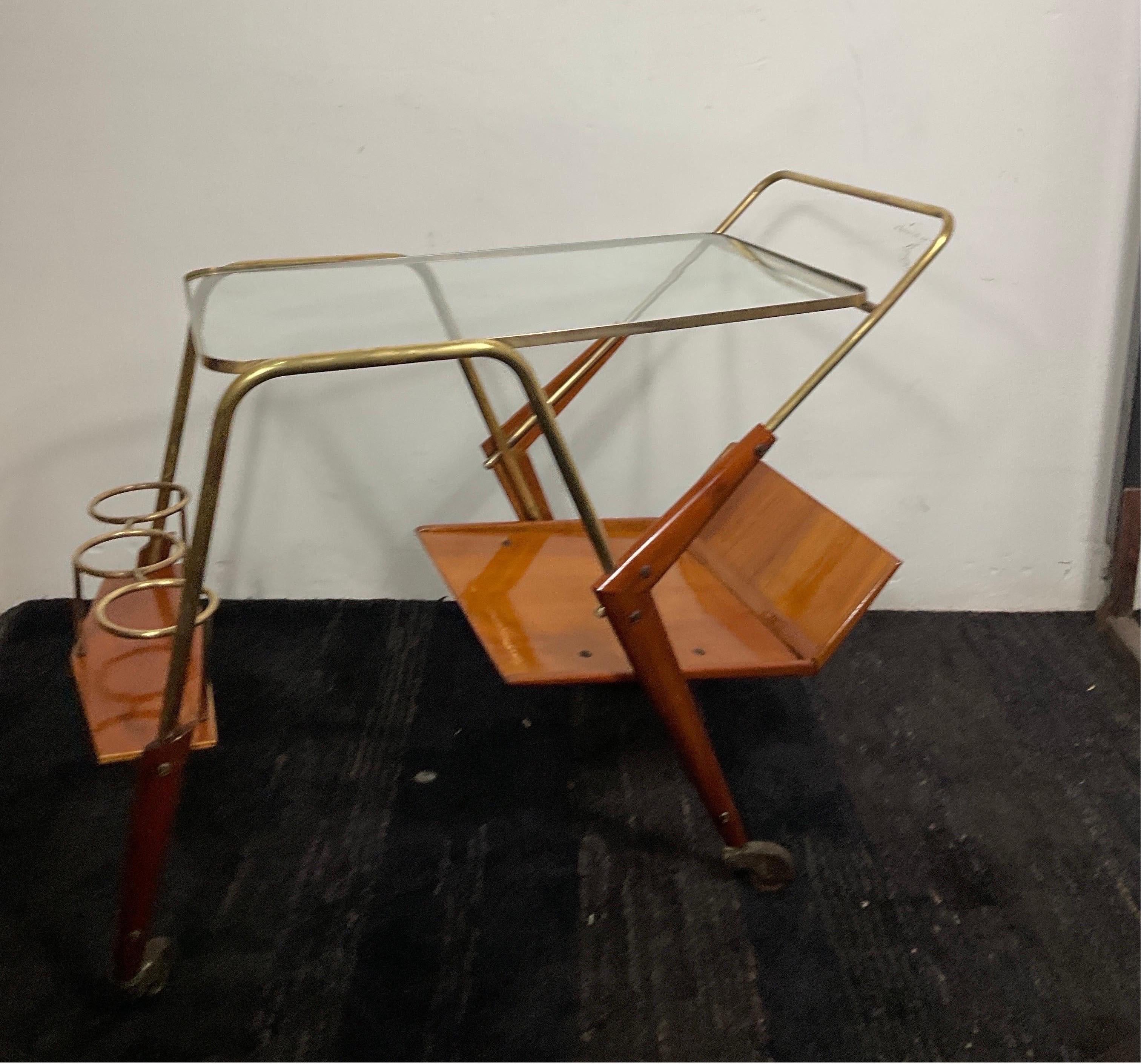 Brass 50's food trolly attributable to Cesare Lacca For Sale