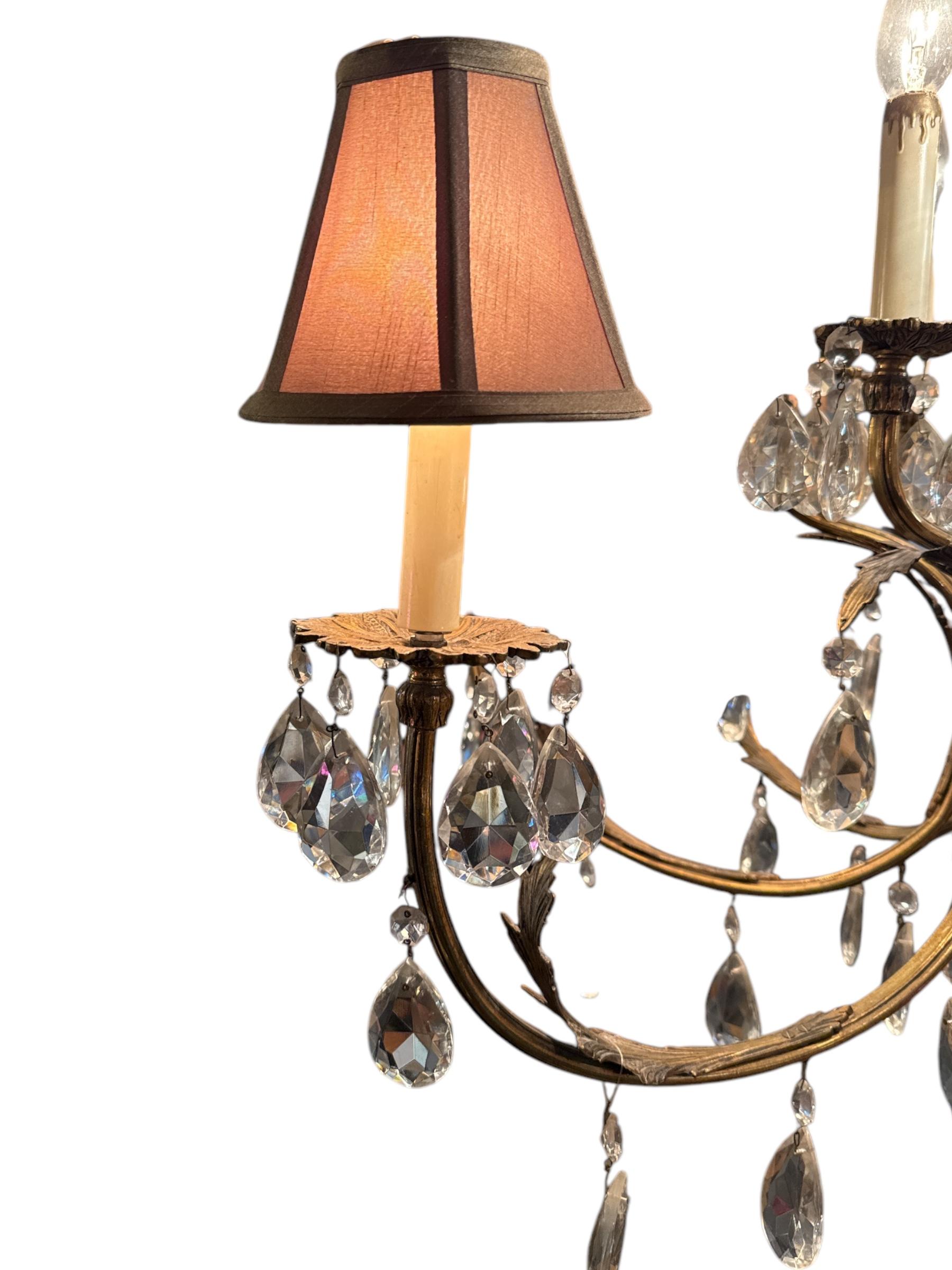 20th Century 50s French 16 Light Brass Crystal Cut Chandelier For Sale