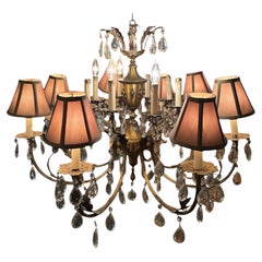 50s French 16 Light Brass Crystal Cut Chandelier