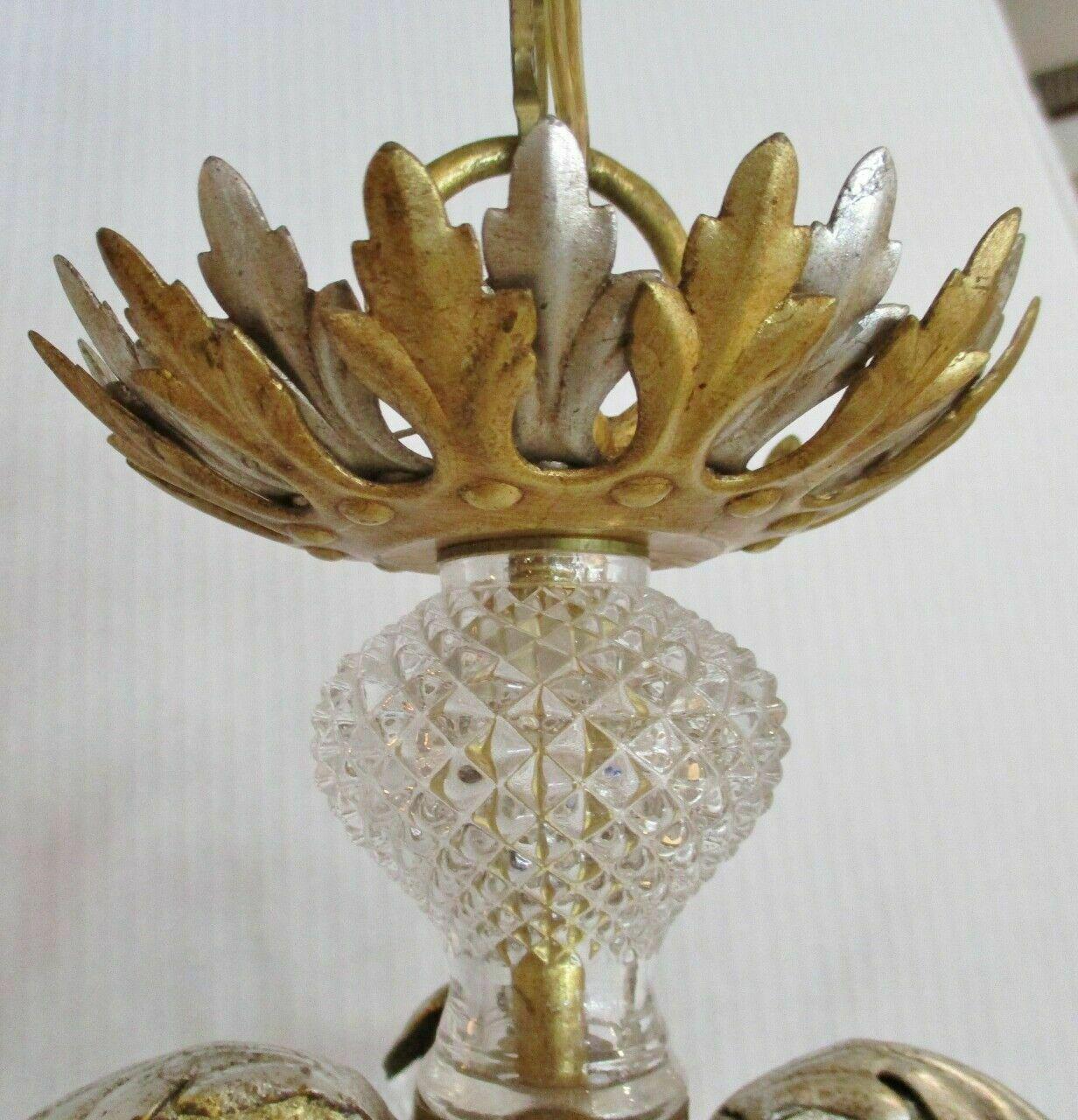 50s French Hollywood Regency Gilt Iron w/Crystal Floral Form Lantern/ Chandelier For Sale 2