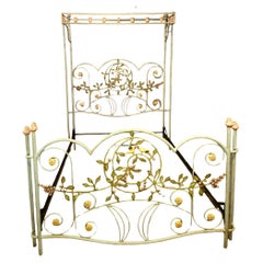 Vintage 50s French Tole Queen Metal Painted Bed Frame