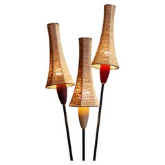 50s French Tripod Floor Lamp with Papercord Shades Attributed To Mathieu Matégot